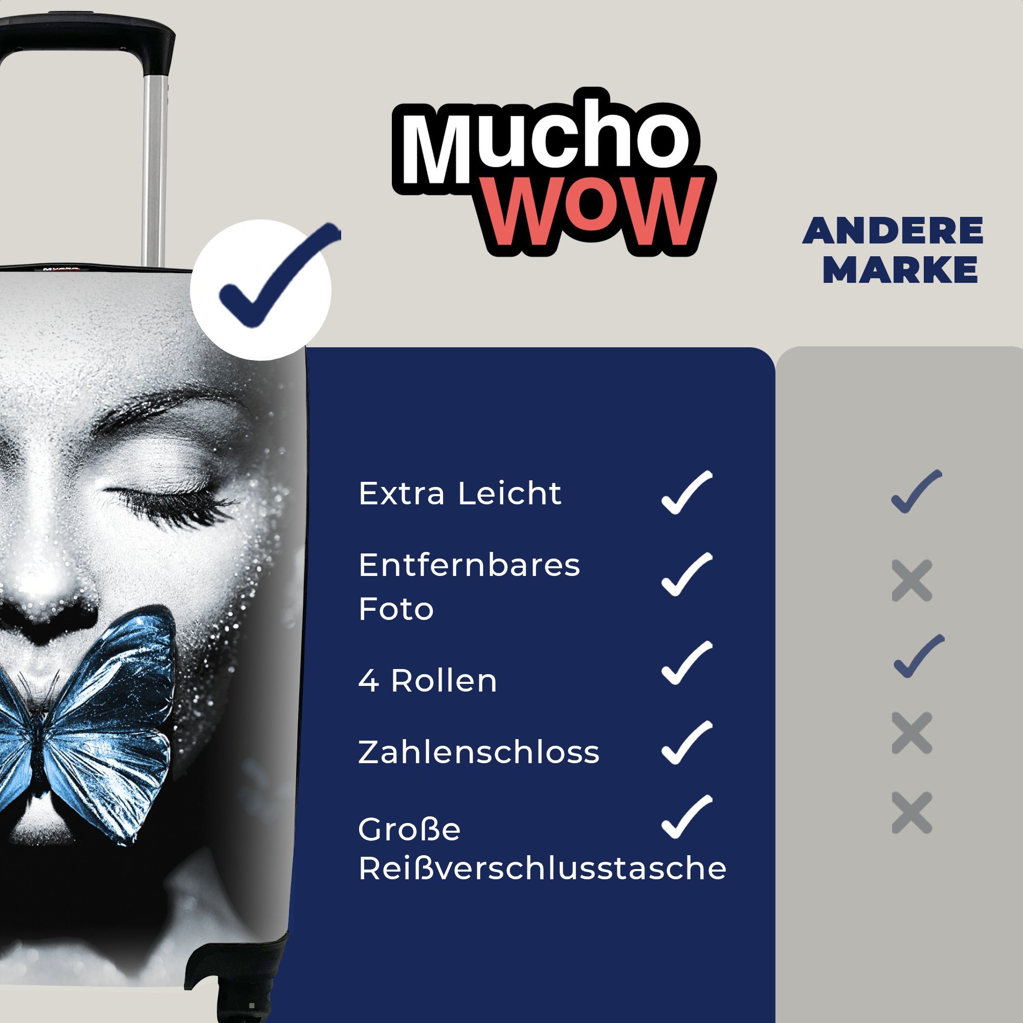 mit MuchoWow Reisetasche Schwarz Handgepäck Frau Weiß, für Trolley, Rollen, 4 rollen, Ferien, Handgepäckkoffer Reisekoffer Schmetterling - - -