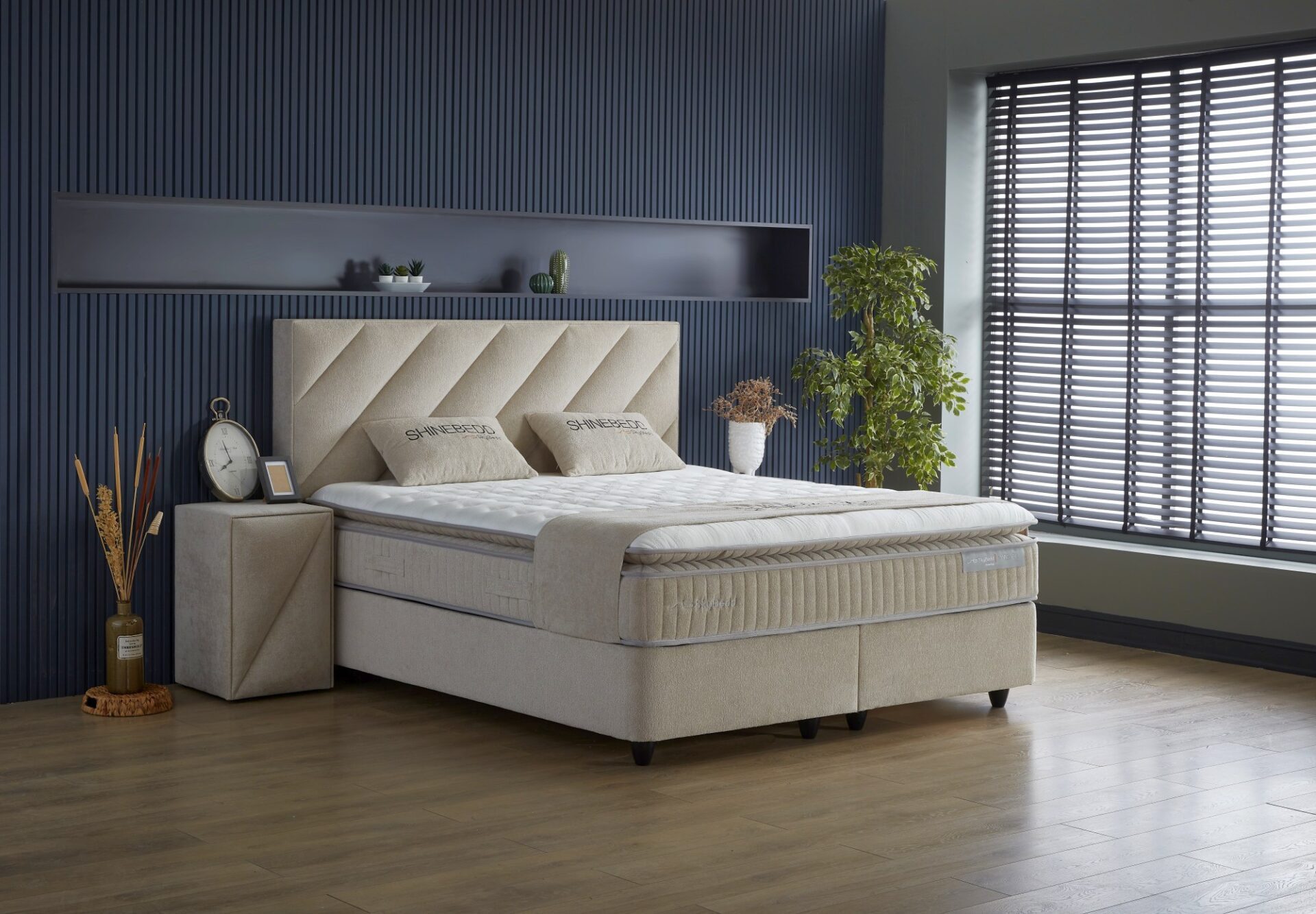 gowoll Stauraumbett Polsterbett Doppelbett Stauraumbett mit Kopfteil Boxspringbett Shine (Set, Stauraumbett Boxbett Boxspringbett Set), Polsterbett Kontinentalbett, dekorativem Kopfteil