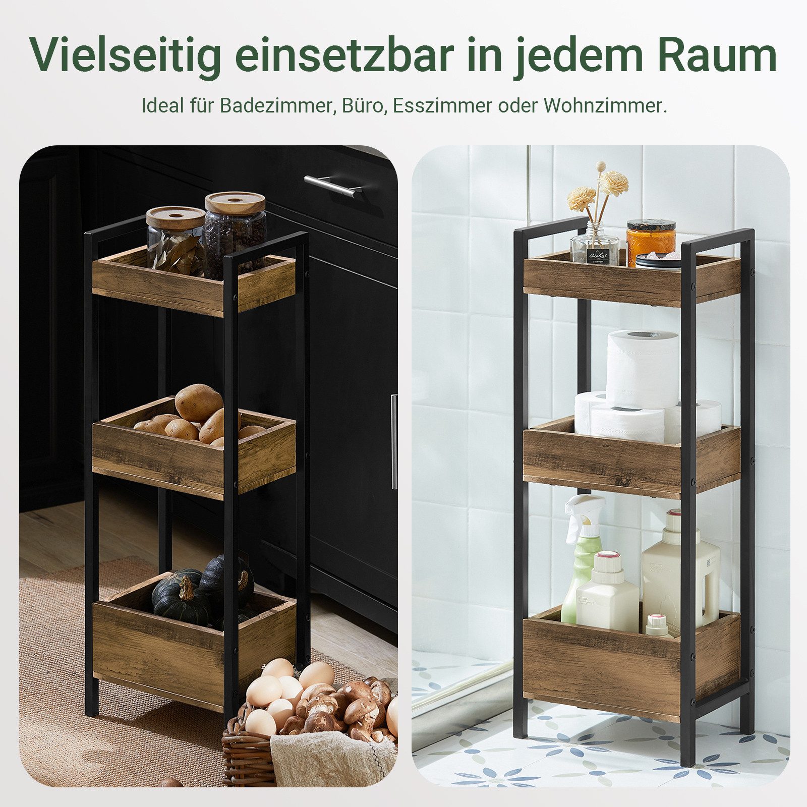 SoBuy Badregal FRG226, Badezimmerregal schmal, Duschregal Toilettenregal Nischenregal, Standregal Küchenregal mit 3/4 Ablagefächern, Badregal stehend