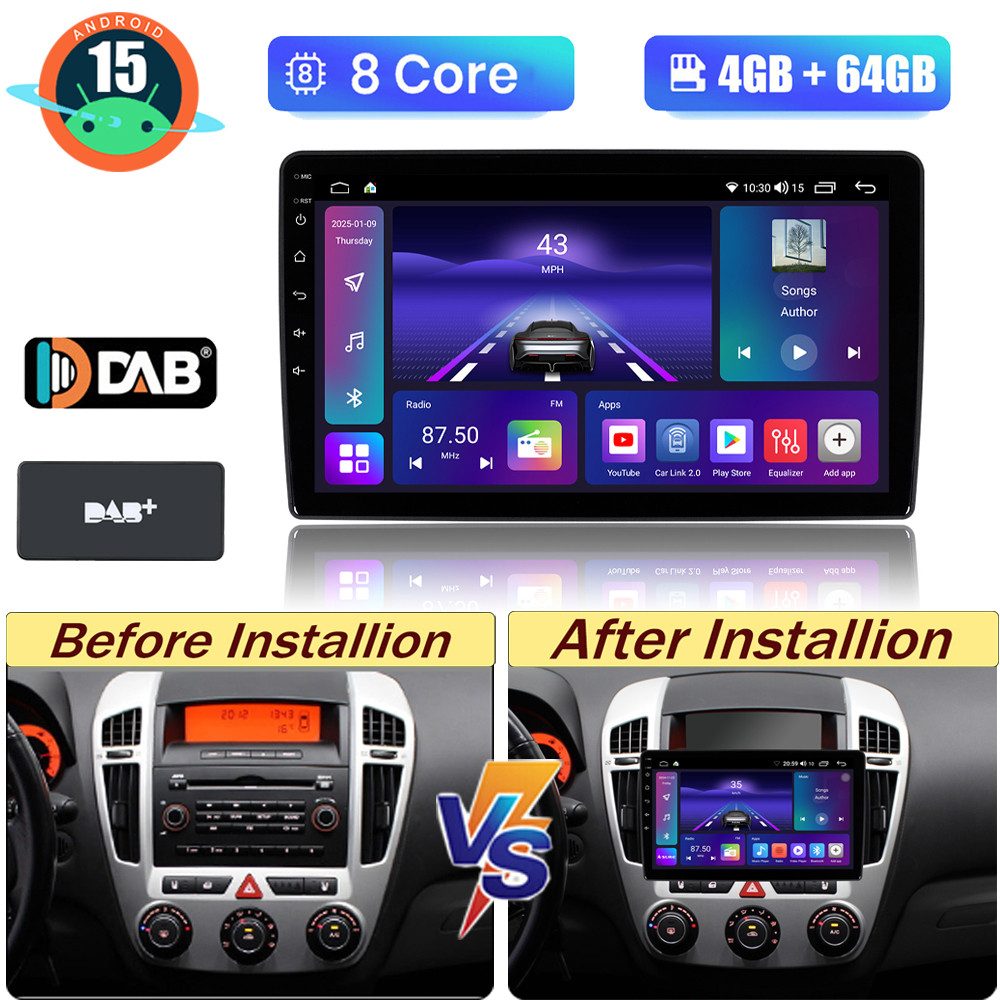 A-Sure Für Kia Ceed ED 2006-2009 4+64GB Android 15 Carplay Radio GPS Navi DSP Autoradio (Digitalradio (DAB), FM, AM, RDS, 1280*800 IPS Screen/8-Core CPU)