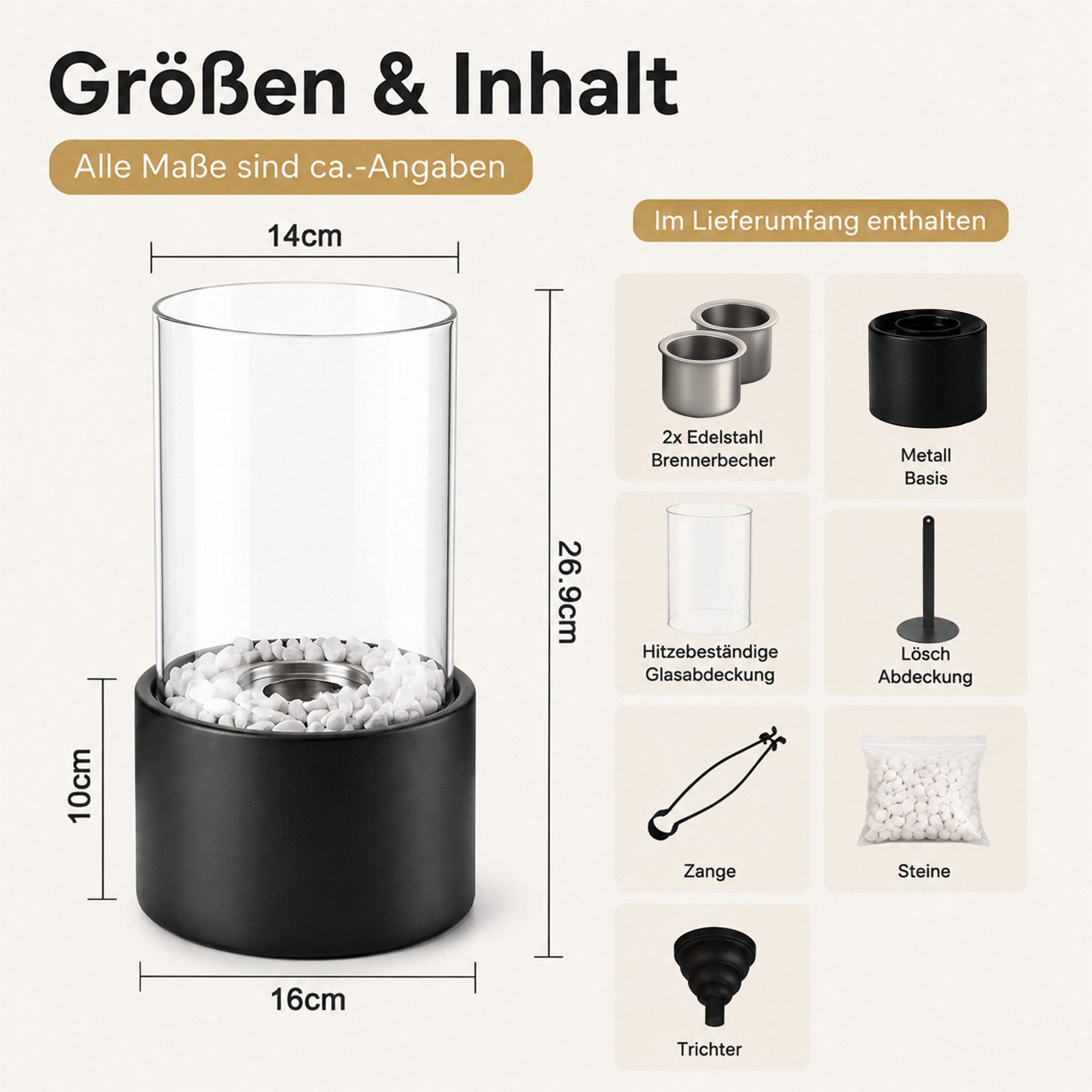 Nettlife Tischfeuer Tischfeuerstelle Rund, Ethanol Tischkamin, Glas Dekosteinen, Schwarz (Set, Für Balkon Schlafzimmer Zuhause), Die Party Geschenkideens oder a – Bild 4 von 5