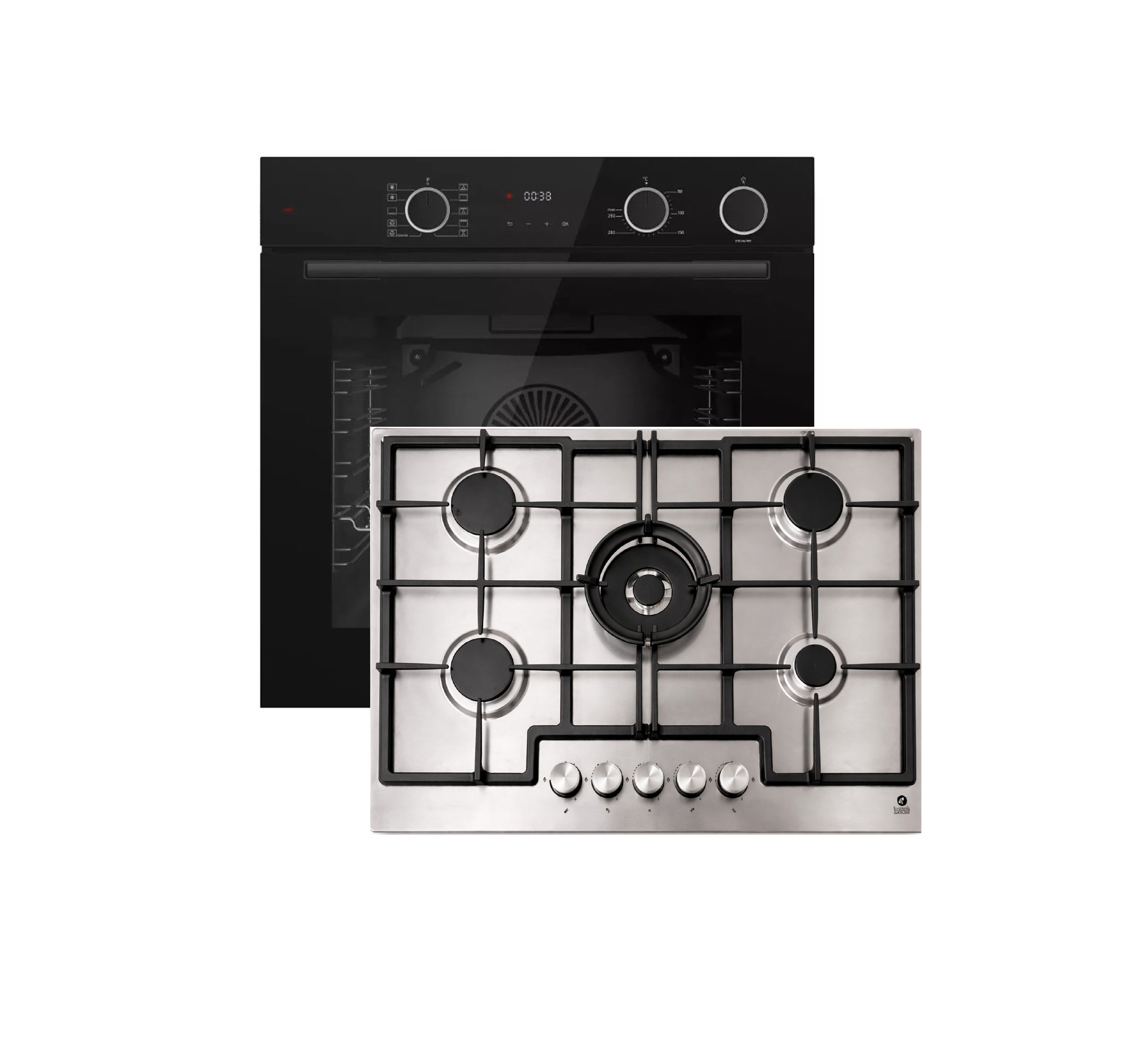 Böhme Elektro-Herd-Set Böhme HB60F78DL Backofen AirFry Dampf + Gaskochfeld 75cm Edelstahl
