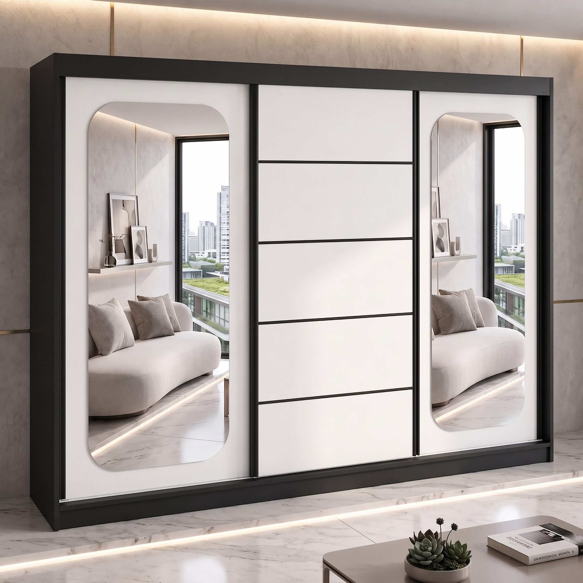 A&J MöbelLand GmbH Schiebetürenschrank BELANO – Moderner Kleiderschrank mit Schiebetüren (Die perfekte Kombination aus modernem Design, hoher Funktionalität und großzügigem Stauraum für Kleidung, Bettwäsche und Accessoires, erhältlich in verschiedenen Farben und Innenaufteilungen., Breite: 200 cm, Höhe: 215 cm, Tiefe: 59,5 cm) TOP ANGEBOT! Moderner Schwebetürenschrank.