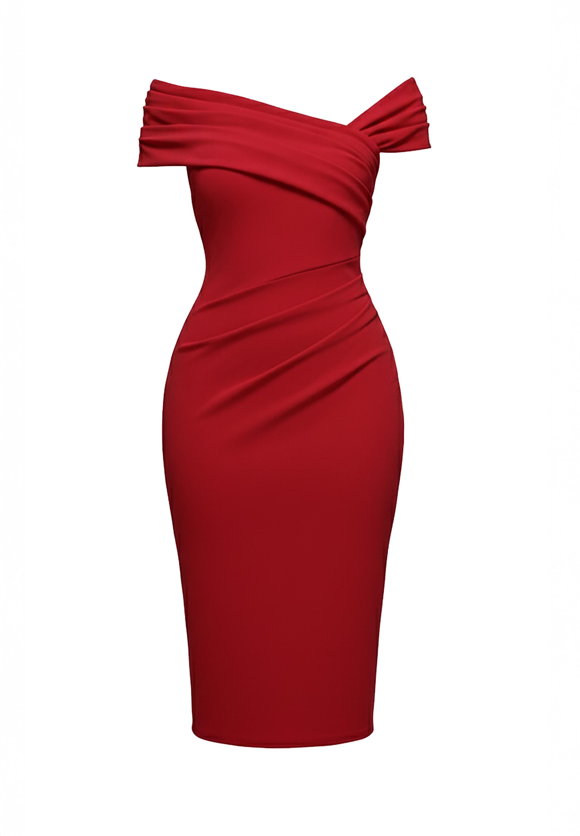 Goddiva Midikleid Scuba Crepe Pleated Drop Shoulder Midi Dress Knielang, Bo günstig online kaufen