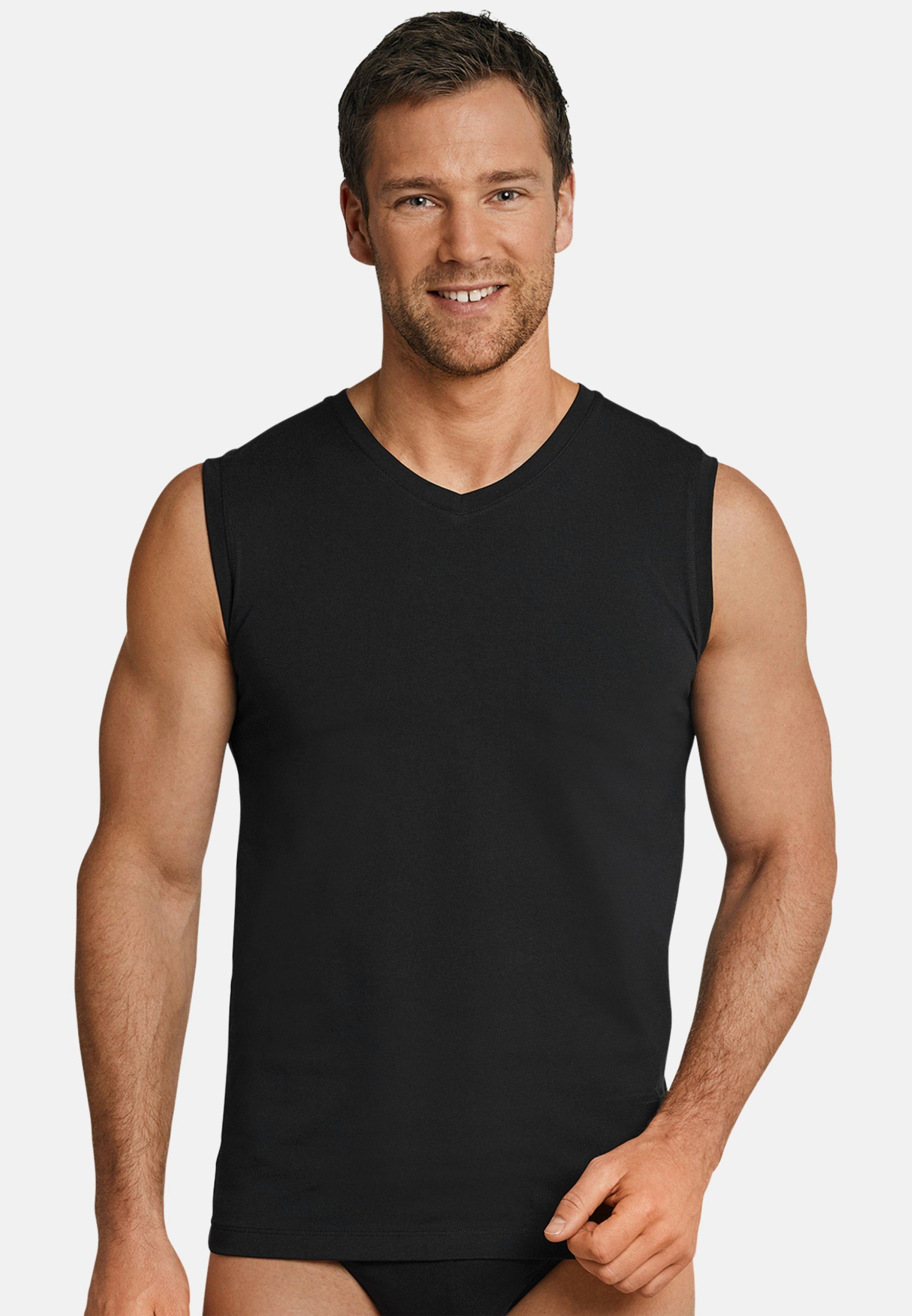 Schwarz 2-St) Schiesser Unterhemd Unterhemd Life - / Cotton (Spar-Set, Pack - Long Baumwolle 2er Tanktop
