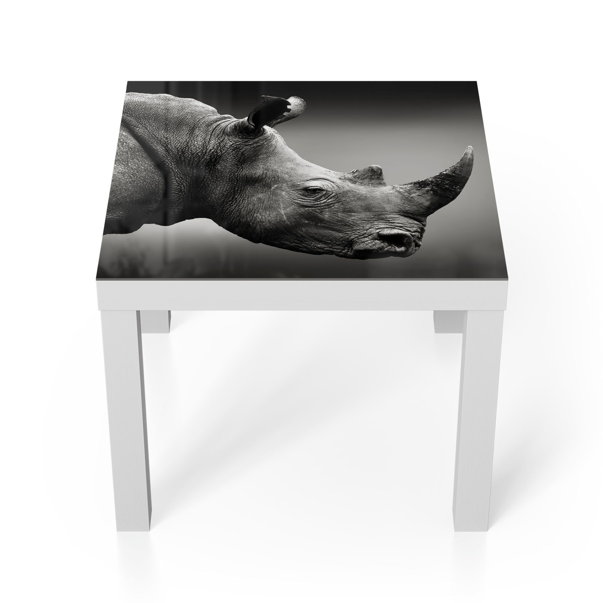 DEQORI Couchtisch 'Nashorn im Weiß Glas modern Beistelltisch Glastisch Profil'