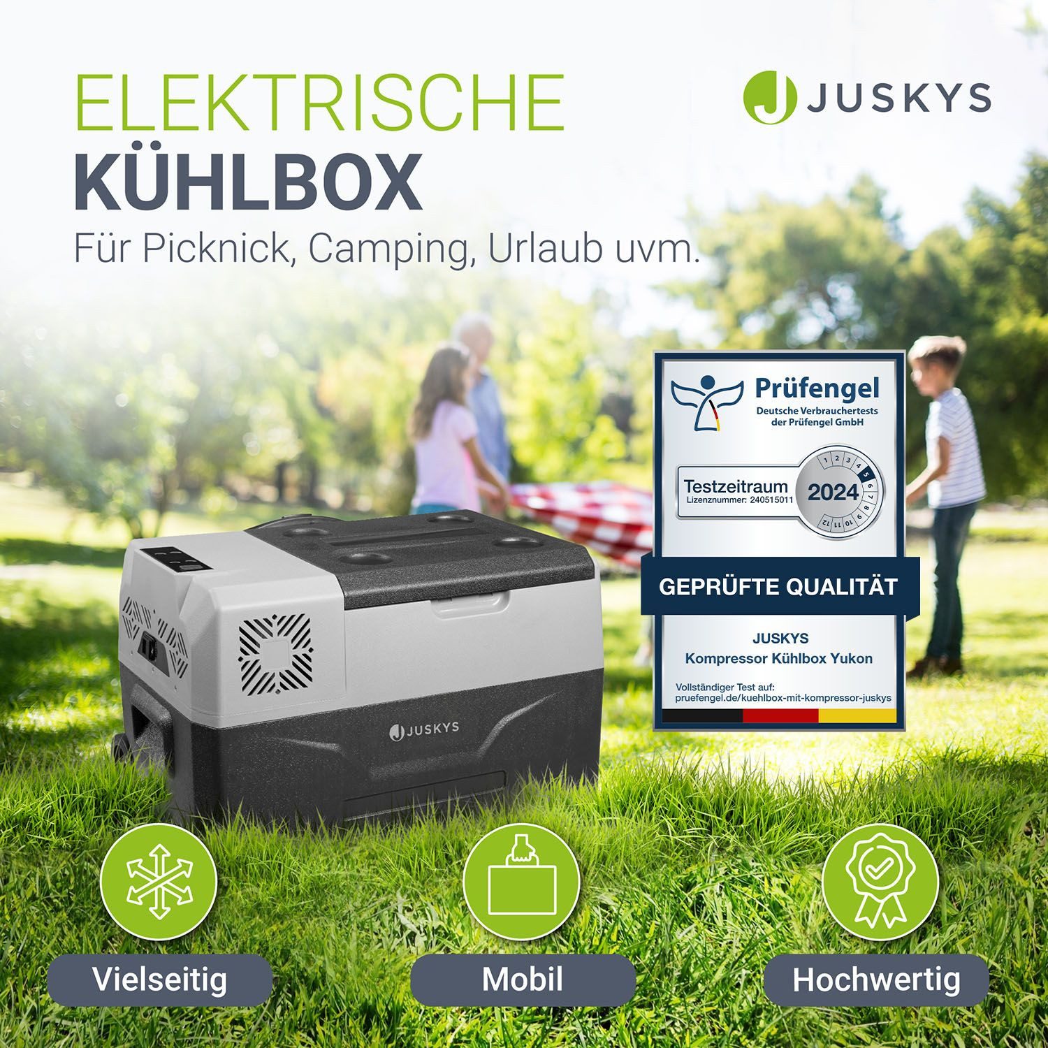 Juskys Kühlbox Yukon, 30 l, mit ECO-Modus, Rollen und Teleskopgriff, starker Kompressor