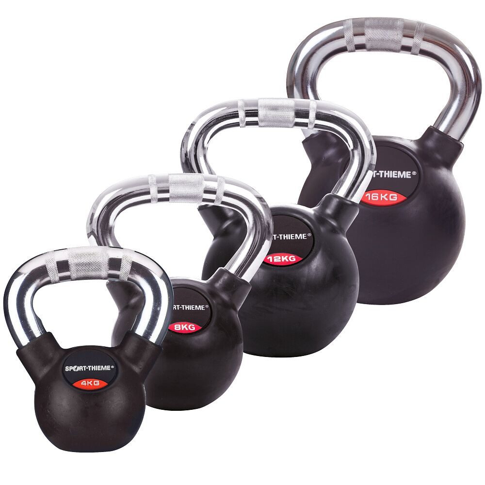 Sport-Thieme Kettlebell Kettlebell-Set Gummiert mit Chrom-Griff, Geeignet für den Innen- und Außenbereich