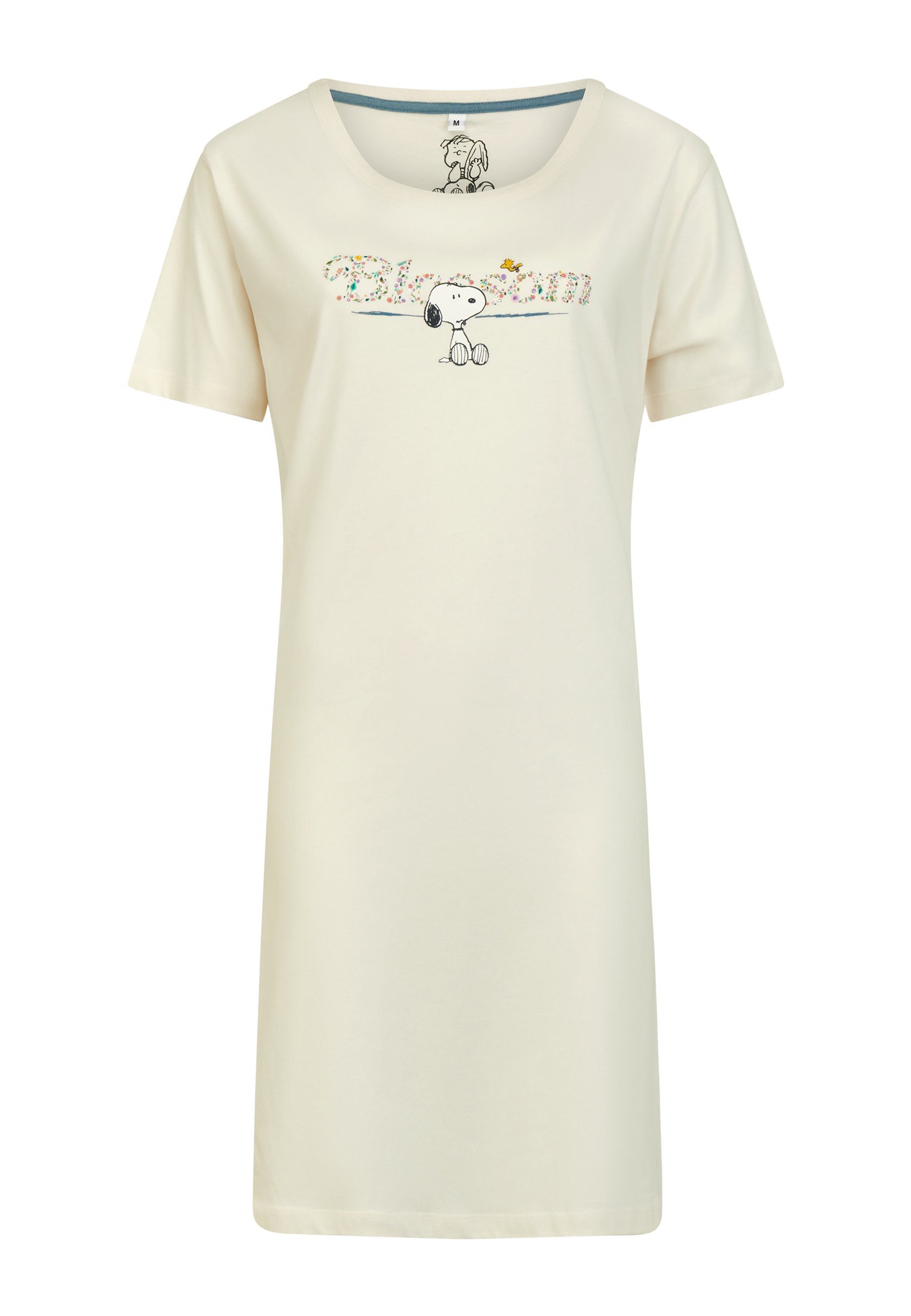 ONOMATO! Nachthemd Peanuts Snoopy Damen Sommer Schlafshirt Nachtwäsche Nacht-Kleid Weiß | Nachthemden