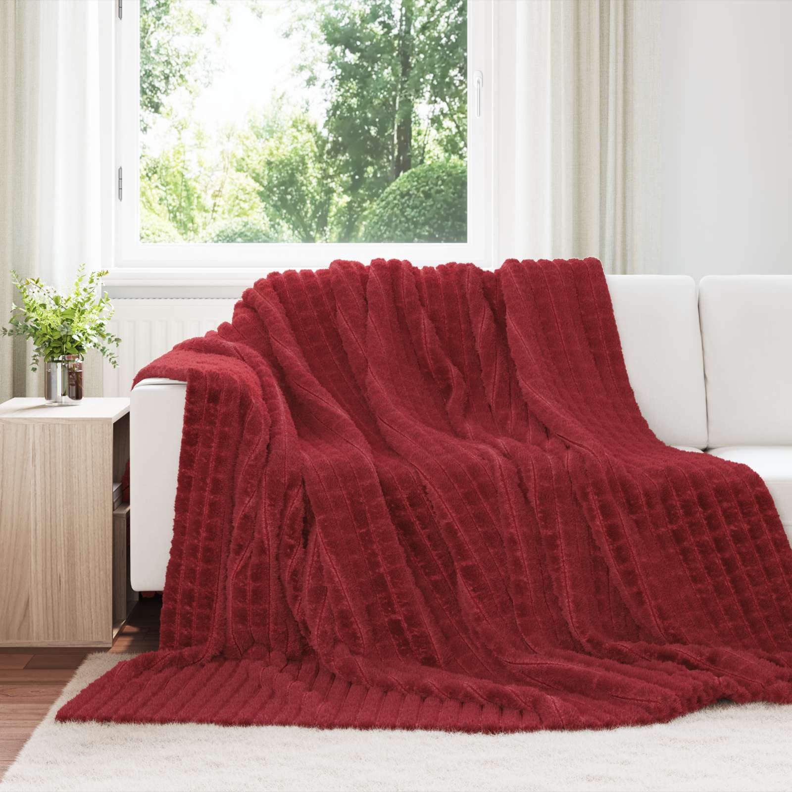 vidaXL Bettüberwurf Überwurfdecke Bordeauxrot 270 x 240 cm Fleece