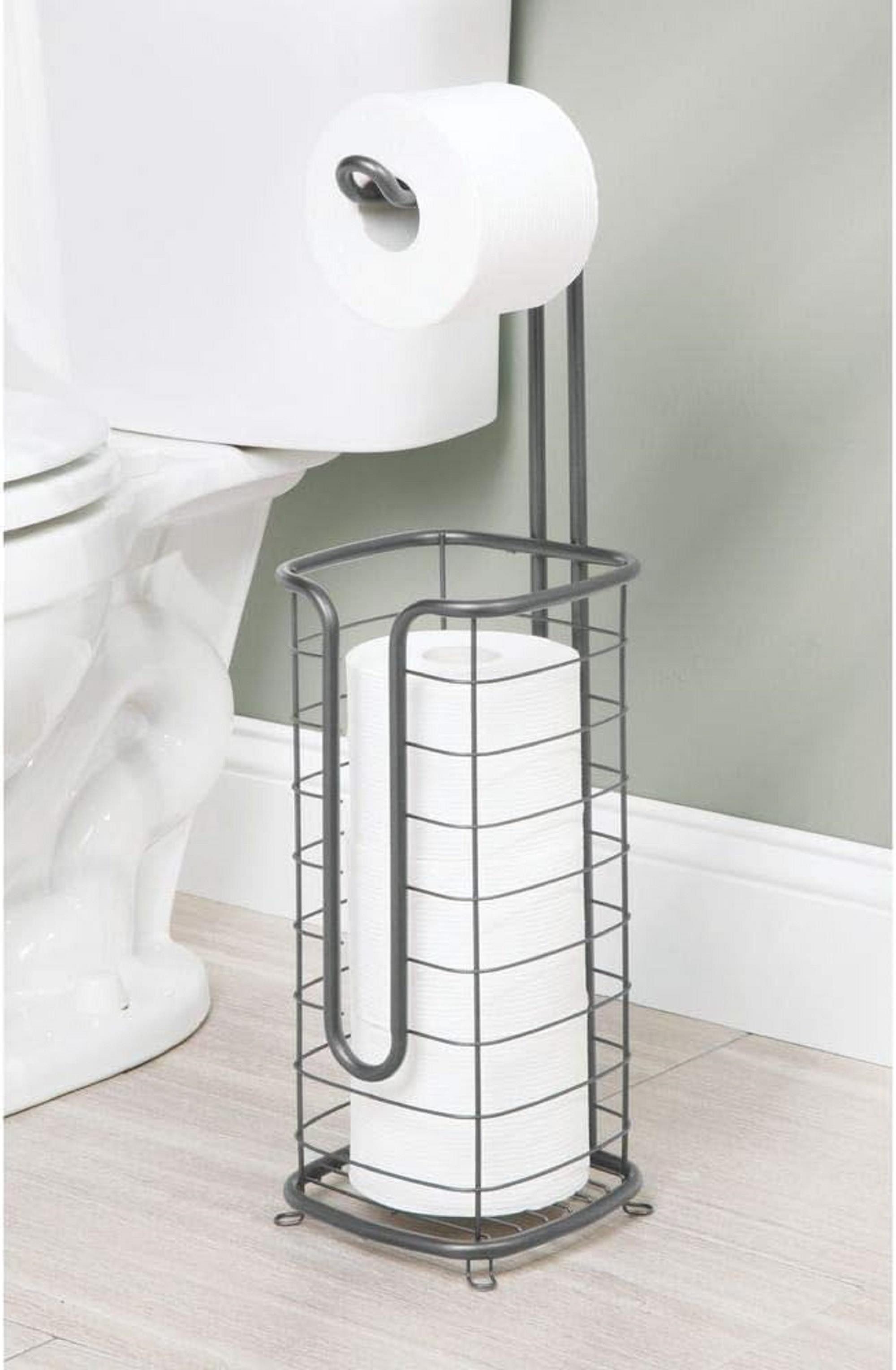 mDesign Badaccessoire-Set Toilettenpapierhalter Stand dunkelgrau Klopapierhalter WC Rollenhalt