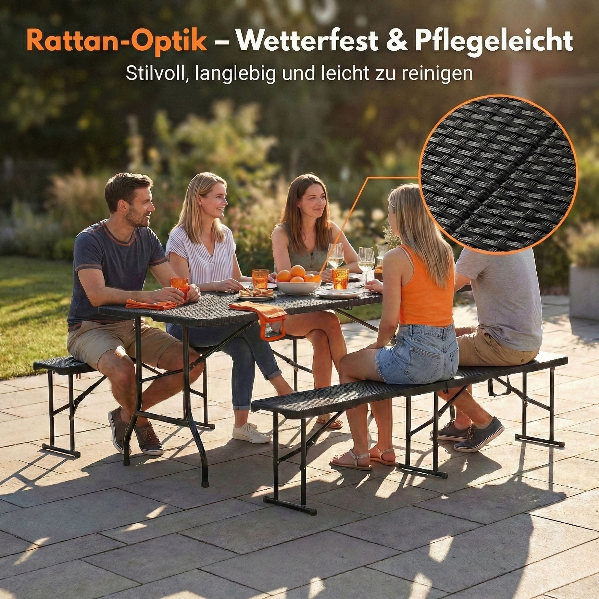 Albatros International Bierzeltgarnitur Albatros Bierzeltgarnitur Rattan – robuste Biertischgarnitur, (für bis zu 10 Personen), Klappbar und hohe Tragkraft – Se – Bild 5 von 5