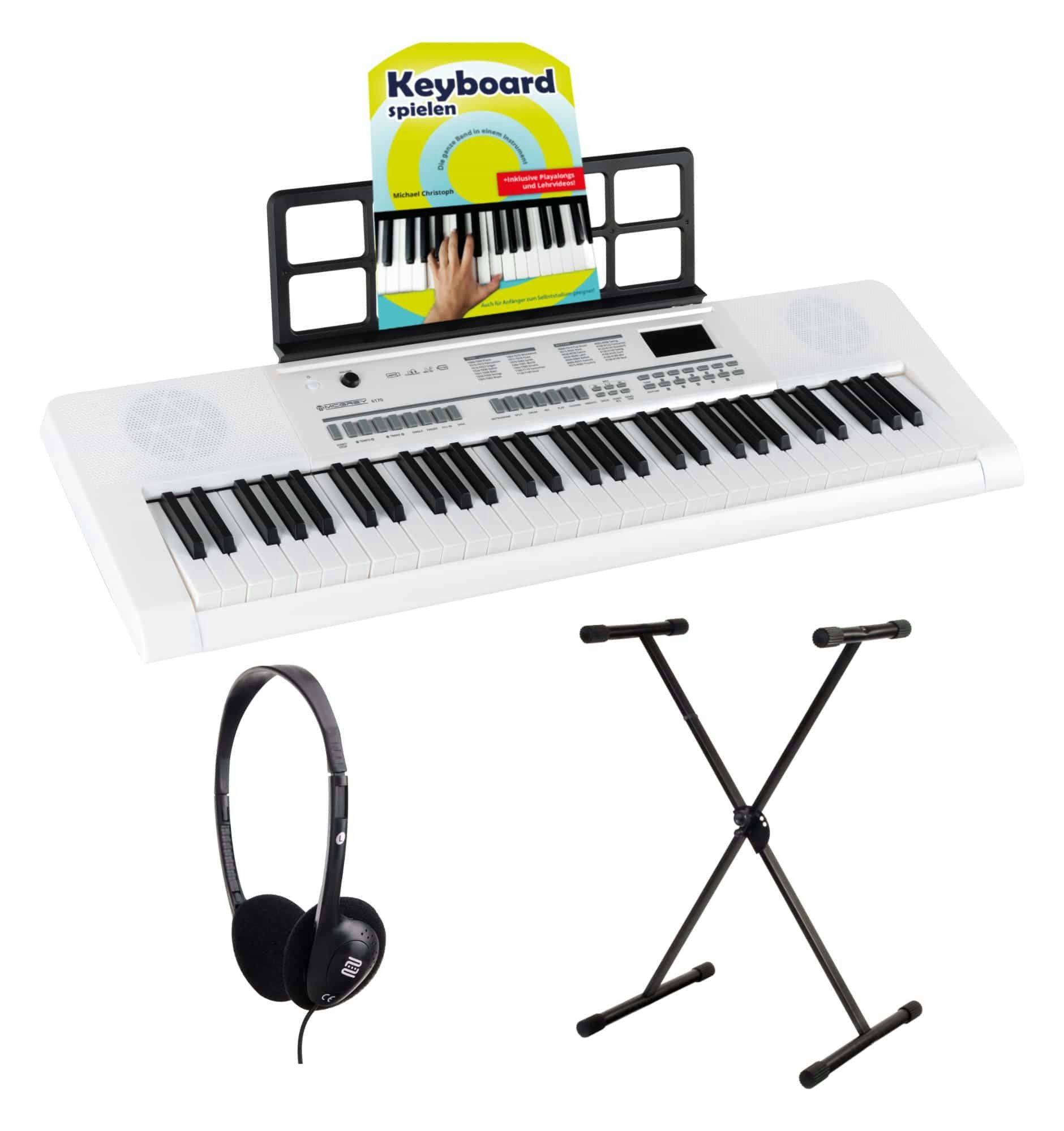 McGrey Home Keyboard 6170 Akku-Keyboard - 61 Tasten-Keyboard mit integriertem Akku, (Spar-Set, inkl. X-Ständer, Kopfhörer & Keyboardschule), MP3-Player via USB-Stick mit Begleitautomatik & Lernfunktion