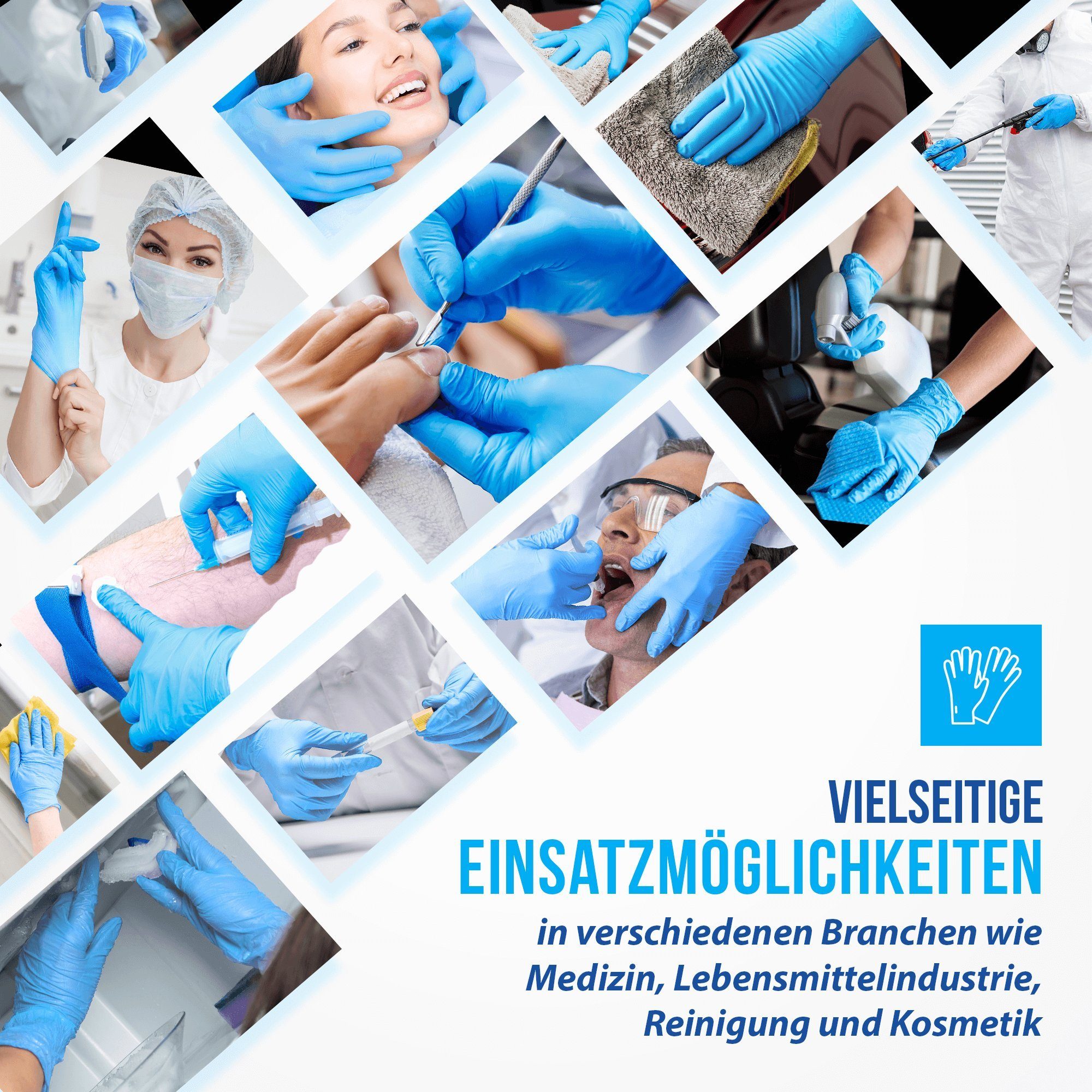 IEA Medical Nitril-Handschuhe Einweghandschuhe, Einmalhandschuhe, Handschuhe, Stück) Reißfest, Puderfrei, Farbe: Latexfreie Blau (Box, Nitrilhandschuhe