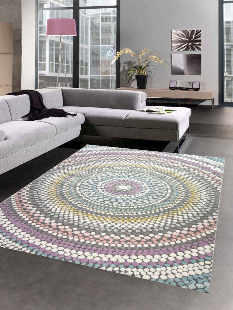 Teppich Teppich modern Wohnzimmer Teppich Regenbogen gepunktet bunt pastell, Carpetia, rechteckig, Höhe: 13 mm