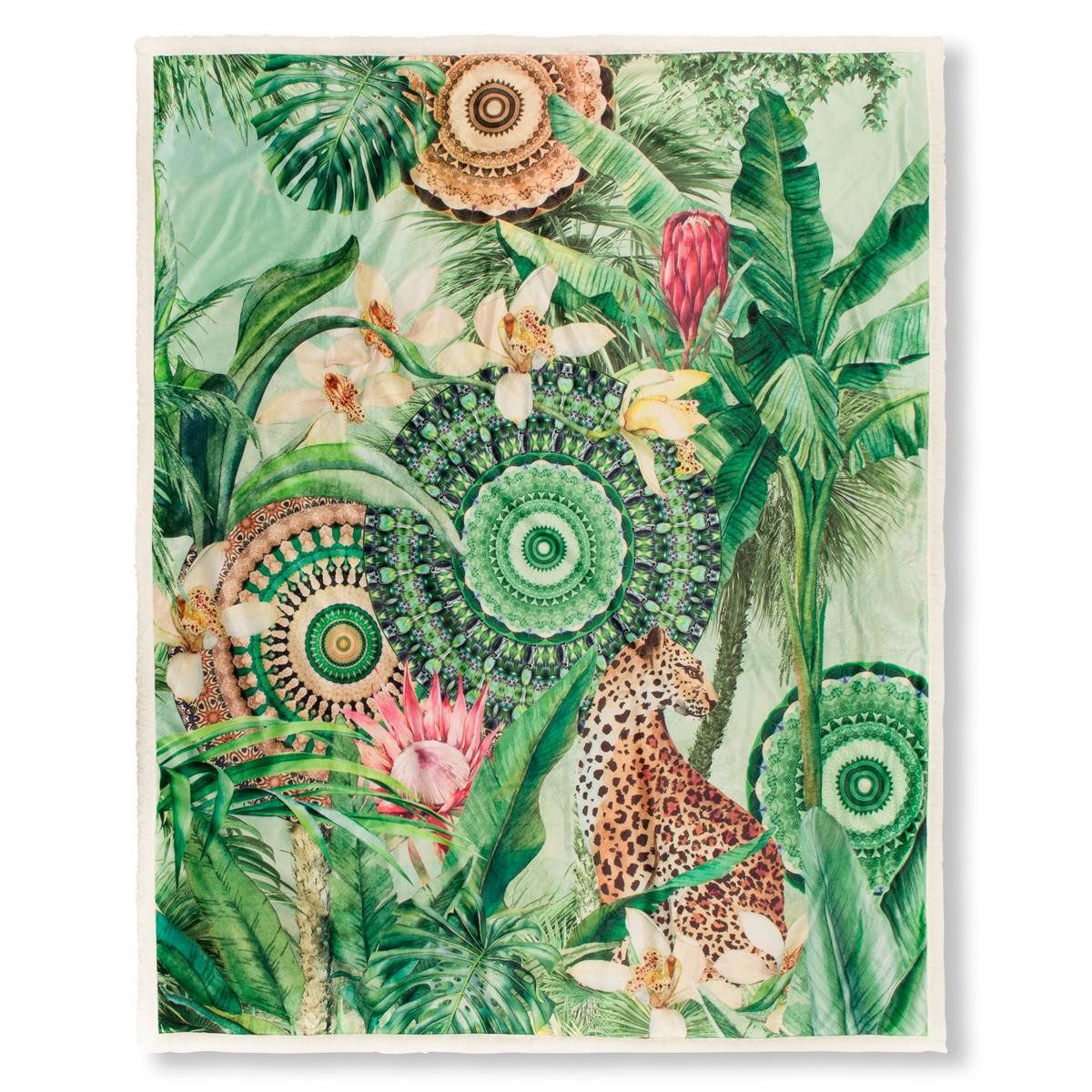 hip Tagesdecke Polyvelvet Kuscheldecke 130 X 160 cm Abhita grün tropical print with m, Tagesdecke Kuscheldecke Schmusedecke