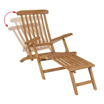 vidaXL Gartenlounge-Sessel Liegestuhl mit Fußablage Massivholz Teak Gartenliege Sonnenliege Holz
