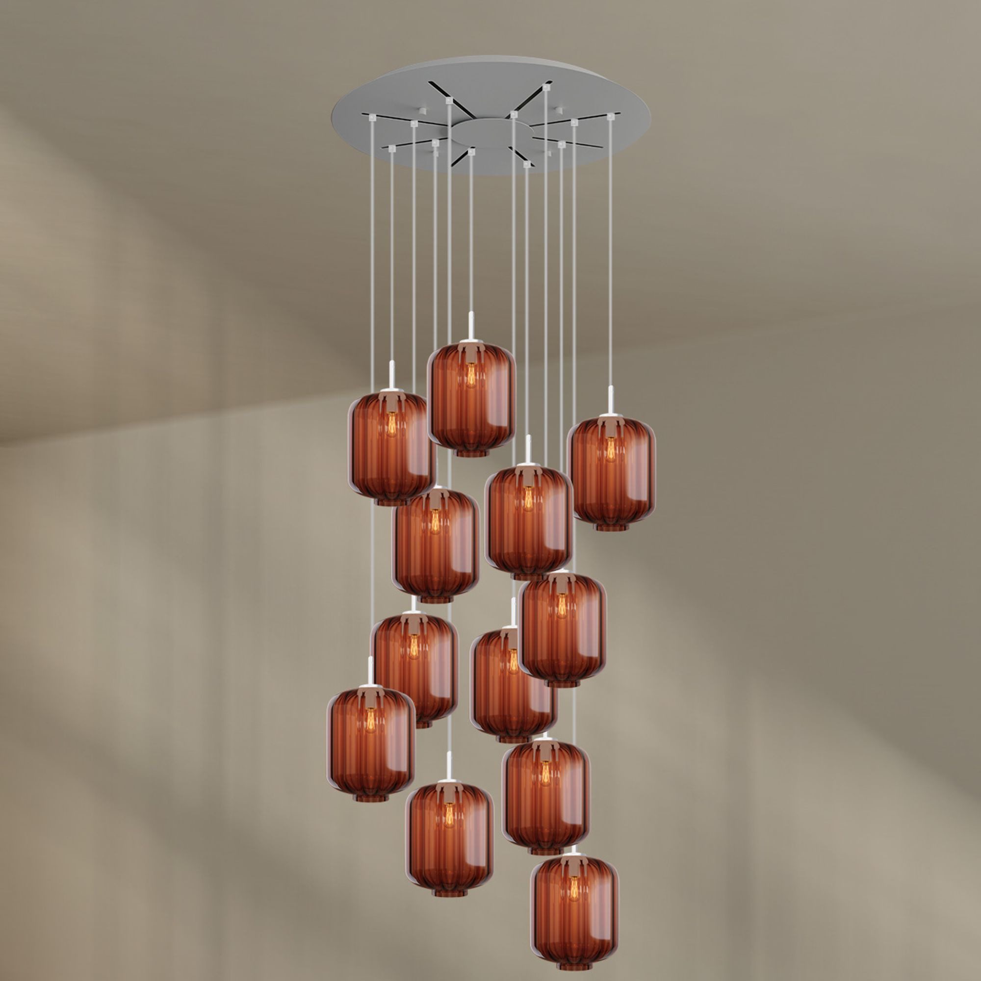 s.luce Pendelleuchte Velo Galerieleuchte 12-flg Ø 80cm Baldachin Ø 25cm Braun