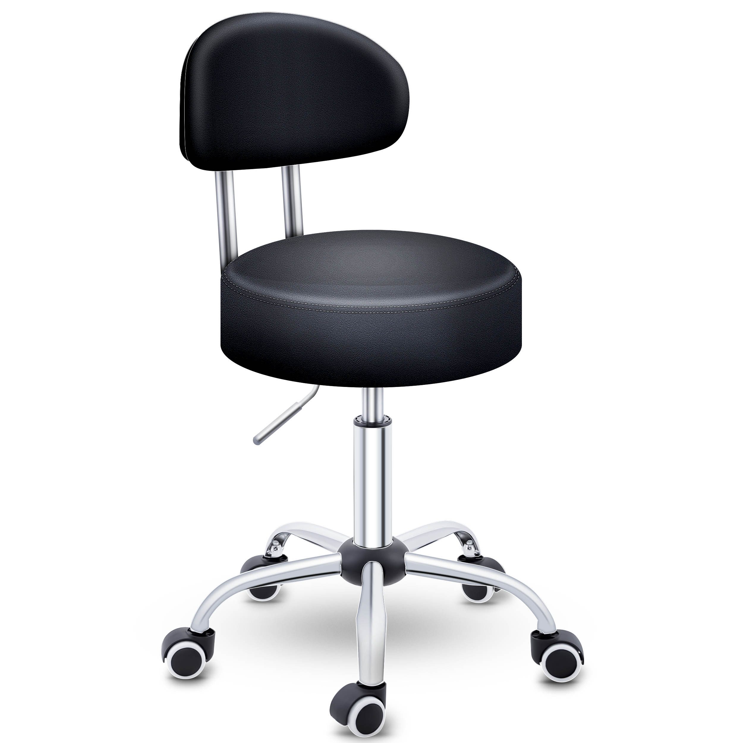 TRESKO Вращающийся табурет Катающийся табурет mit Lehne, Arbeitshocker höhenverstellbar 46-58 cm, Bürostuhl mit Rollen Табуретки Drehstuhl Kosmetikhocker