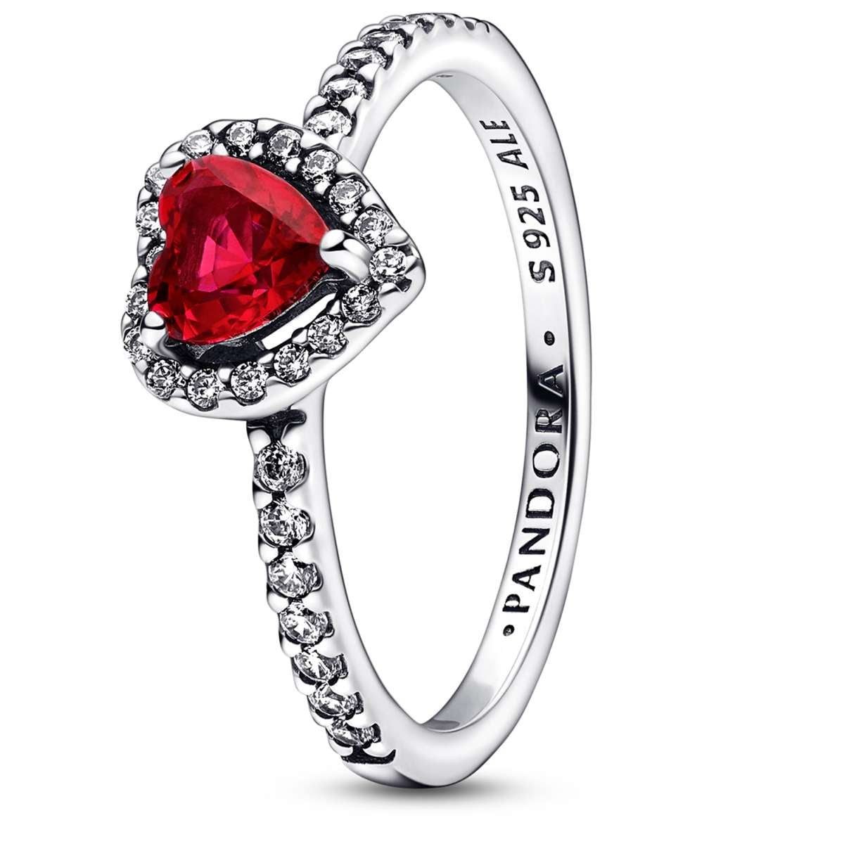 Pandora Silberring 198421C02, Damenring Erhabenes Herz Rot