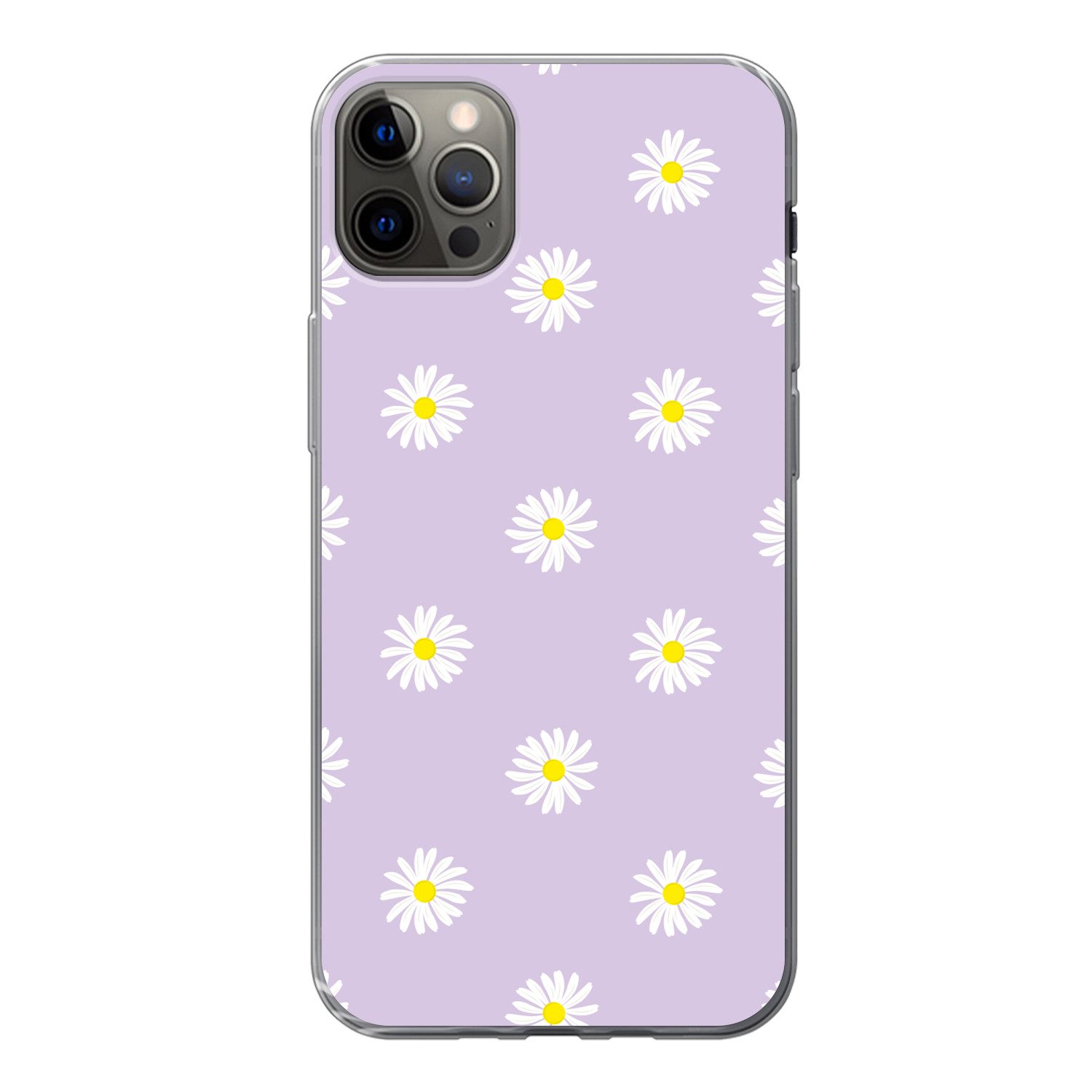 MuchoWow Handyhülle für Apple iPhone 12 Pro Max Gänseblümchen - Pastell - Weiß - Lila - Bl, Smartphone-Bumper, Print, Handy Schutzhülle Dünn