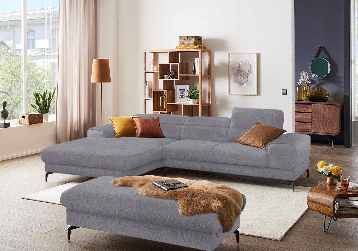 W.SCHILLIG Ecksofa Piedroo, Designsofa mit tollem Sitzkomfort, elegant und bequem, L-Form, Kopfteilverstellung, wahlweise mit Sitztiefenverstellung, Breite 303cm