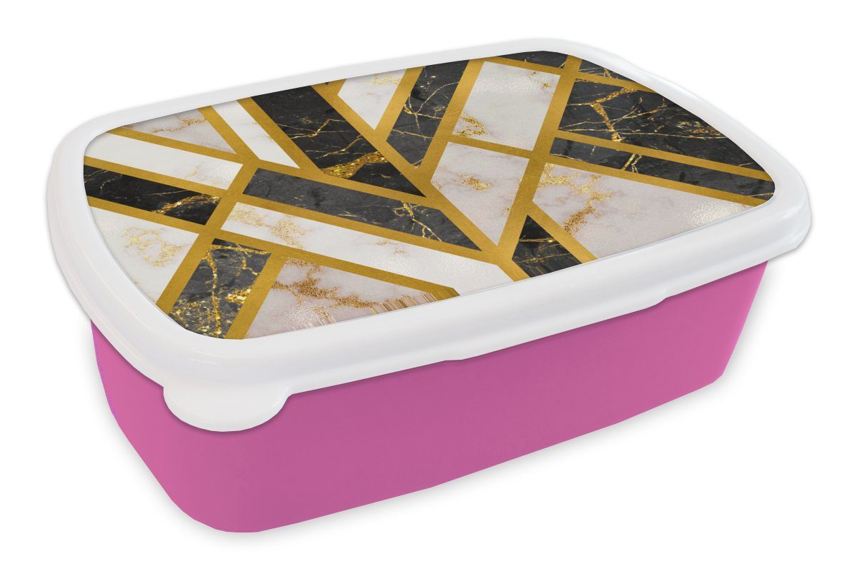 Mädchen, rosa - für Kunststoff, Brotbox Muster, Marmor (2-tlg), Lunchbox Kinder, MuchoWow Gold Brotdose - Snackbox, Kunststoff Erwachsene,
