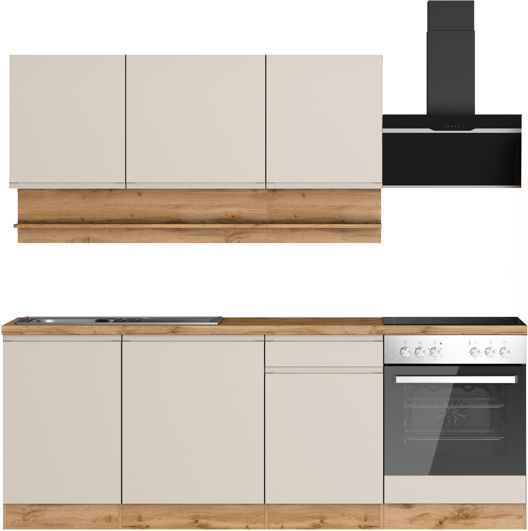 KOCHSTATION Küchenzeile KS-Virginia,neu in verbesserter Ausführung, Breite 220 cm, Soft-Close, wahlweise mit E-Geräten