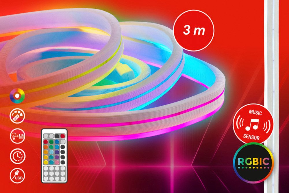 Briloner Leuchten LED Stripe RGBIC USB Flexband, 81-flammig, 3 m, Wohnzimmer, Party, Gaming