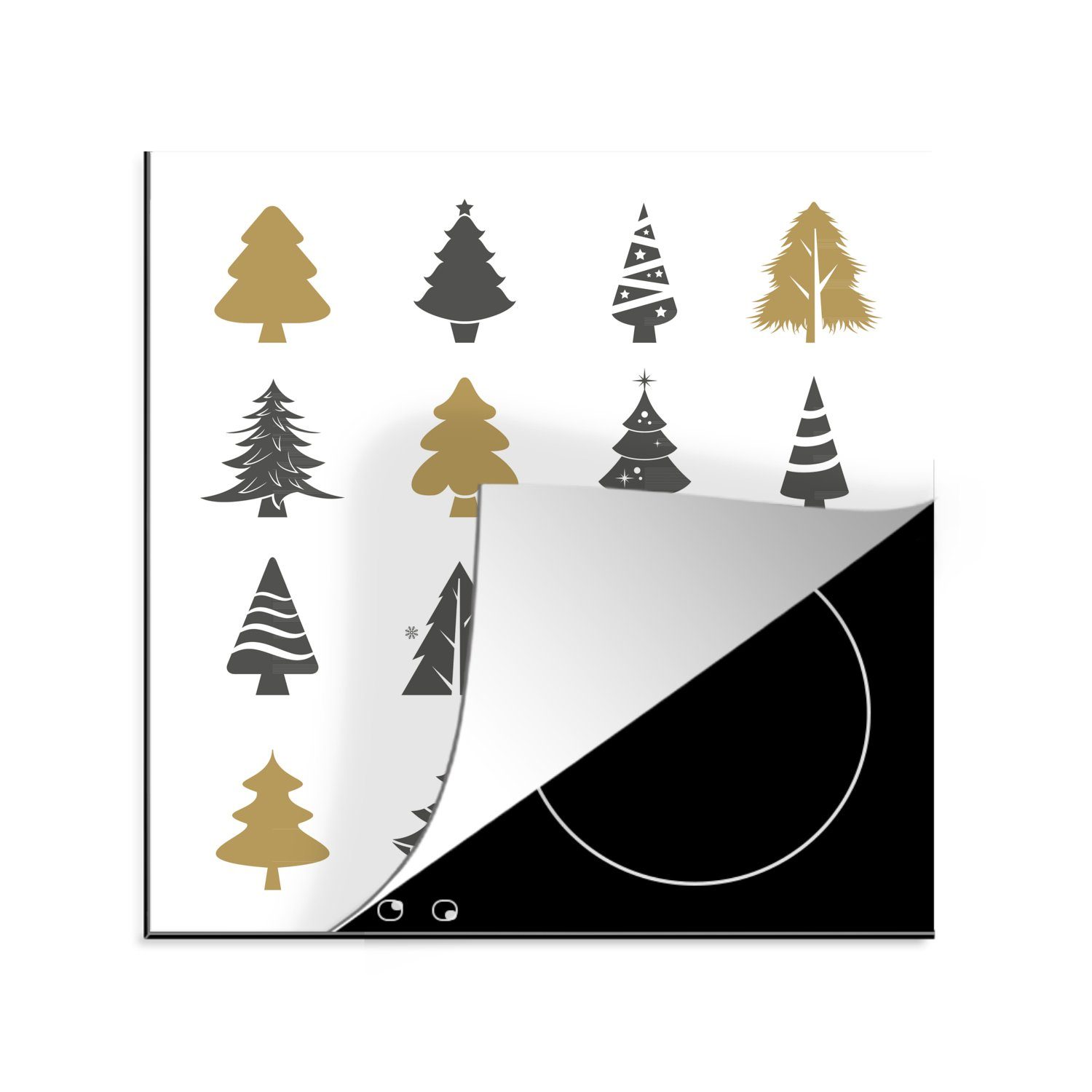 MuchoWow Herdblende-/Abdeckplatte Illustration Weihnachten - Muster - Weihnachtsbaum, Vinyl, (1 tlg), 78x78 cm, Ceranfeldabdeckung, Arbeitsplatte für küche