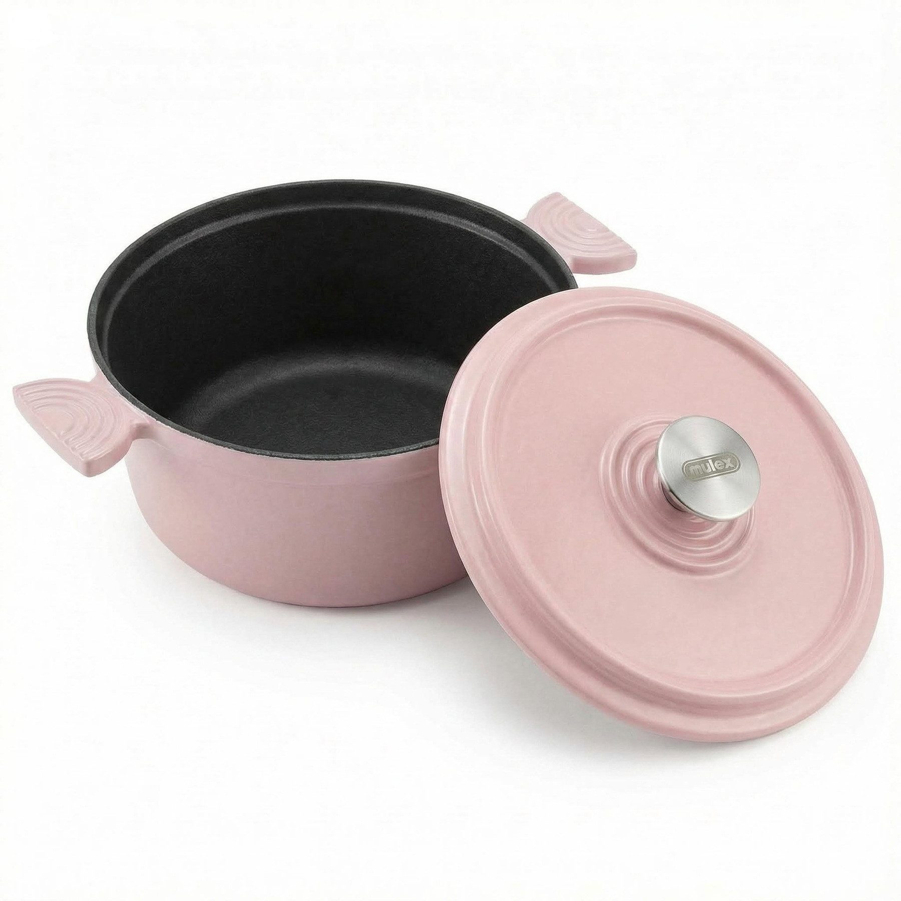 Mulex Kochtopf Belle Cocette rosa 20 cm, Gusseisen (backofengeeignet inklusive Deckel, 2-tlg., ideal zum Schmoren, Braten, Backen & Kochen), für alle Herdarten geeignet