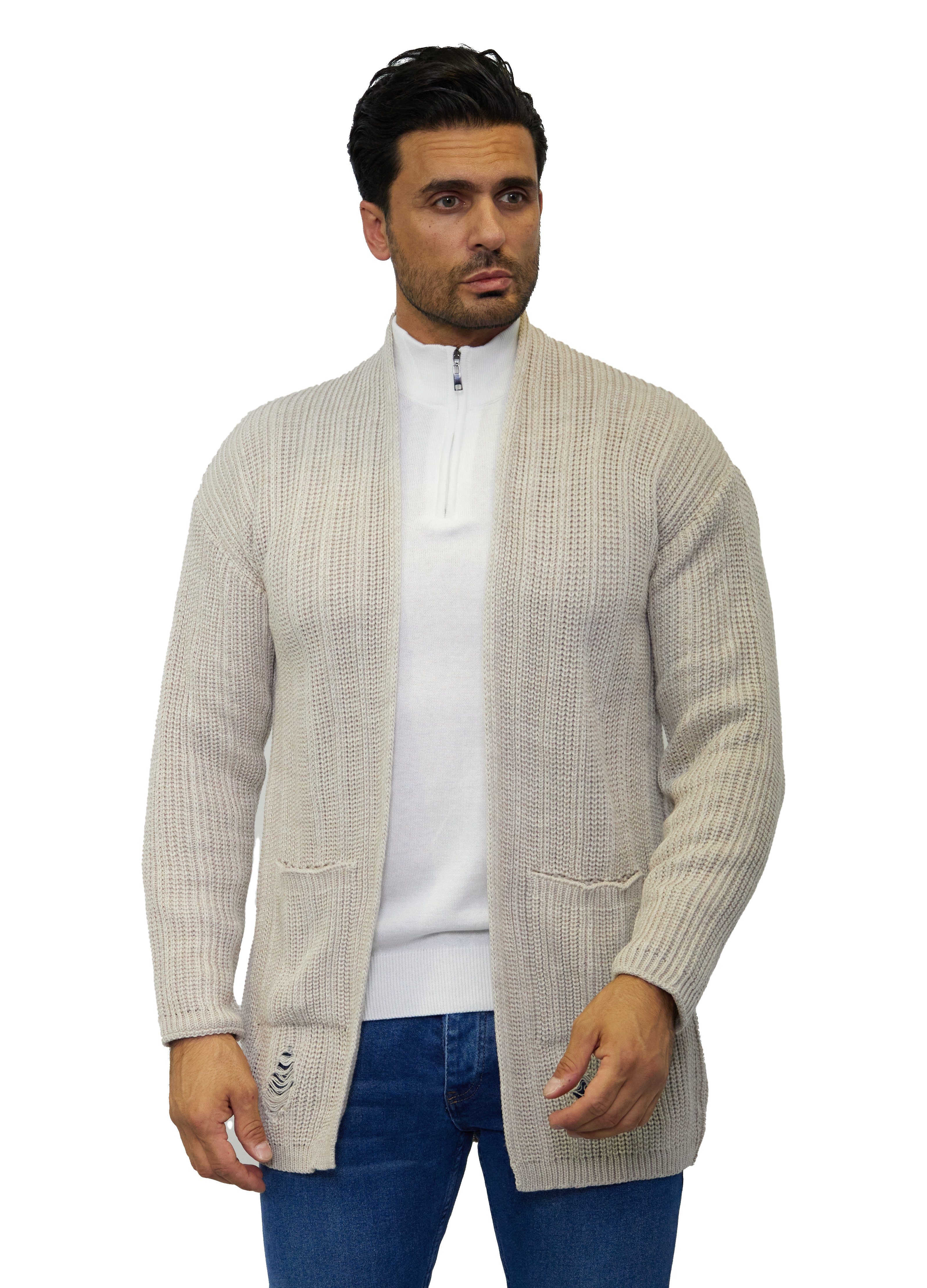 Denim Distriqt Strickjacke Herren Basic Strickcardigan im USED-LOOK Beige