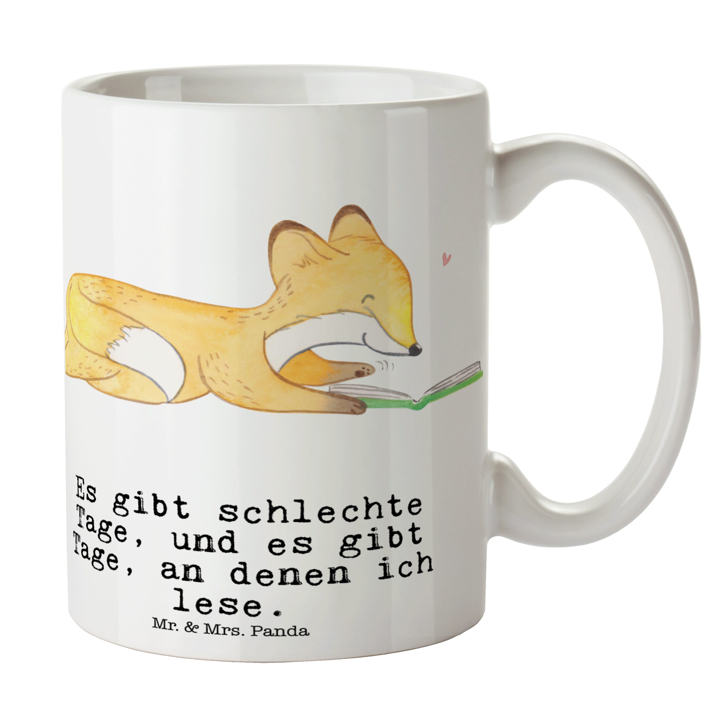 Mr. & Mrs. Panda Tasse Fuchs Lesen Tage - Weiß - Geschenk, Bücher lesen, Dankeschön, Tasse M, Keramik