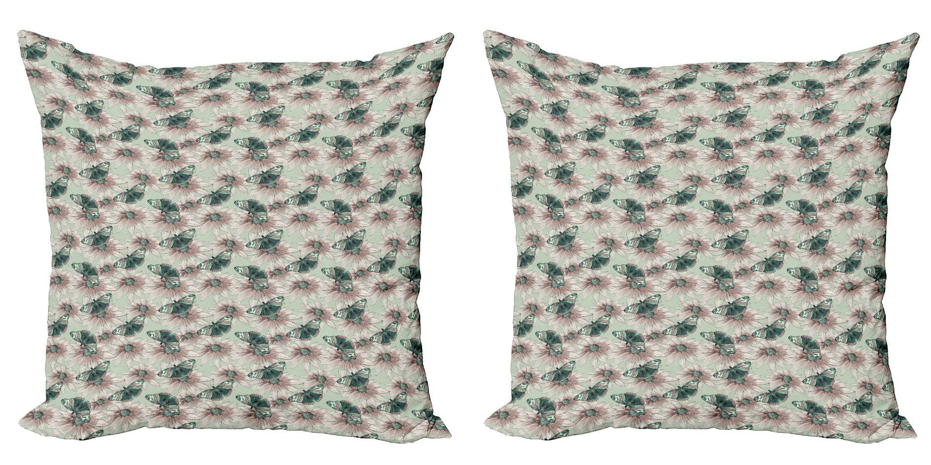 Kissenbezüge Modern Accent Botanisch Doppelseitiger (2 Digitaldruck, Stück), Weinlese-Blumen-Schmetterling Abakuhaus