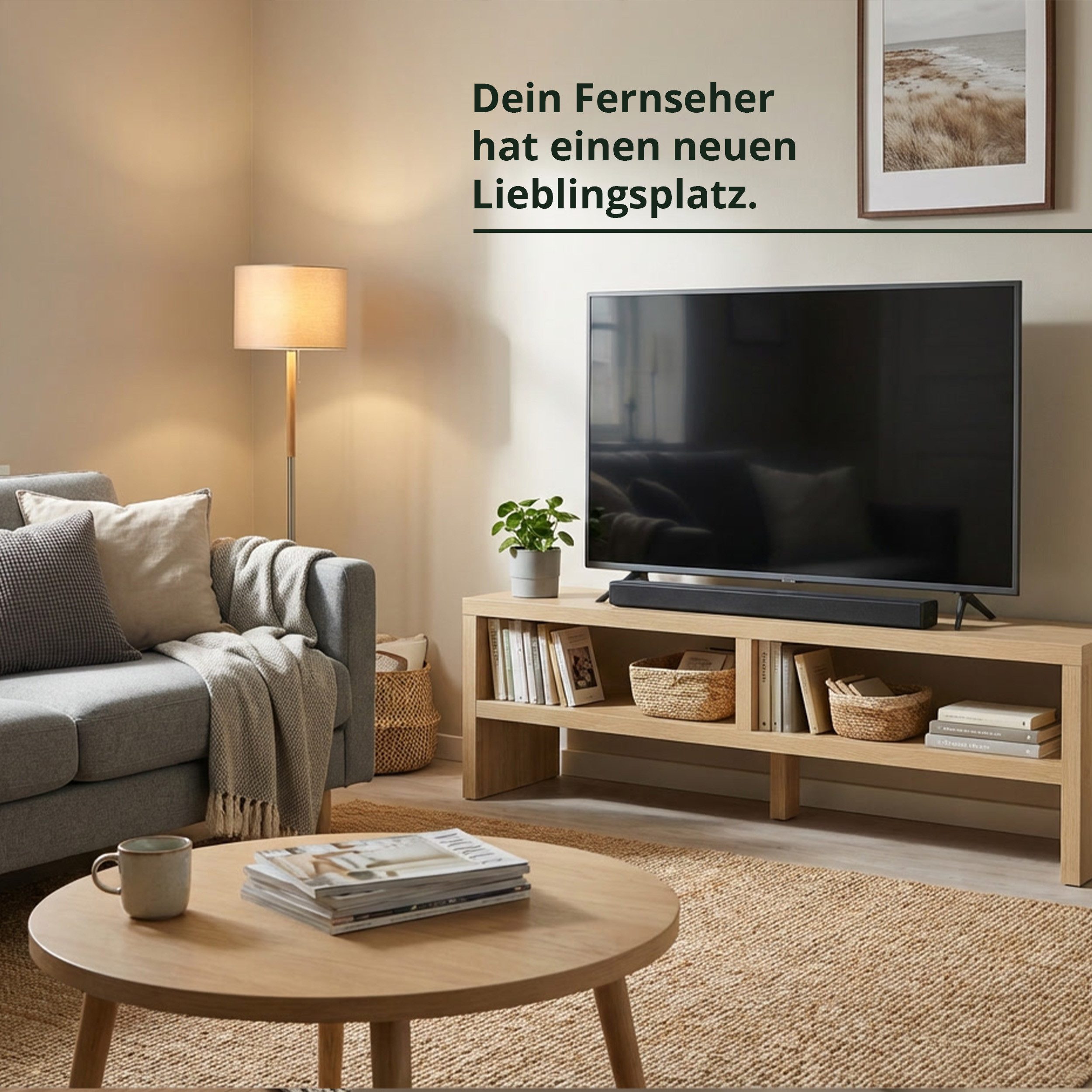 KHG TV-Board TV-Schrank Eiche-Optik mit 2 offenen Fächern 140x45x35 cm (Kompaktes Lowboard mit viel Stauraum, stabile Konstruktion, 1 St., Kabelmanagement durch offene Fächer, vielseitig einsetzbar), offene Fächer