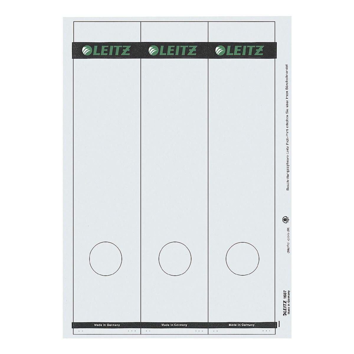 LEITZ Etiketten 1687, für Ordner, 75 Stück, lang/breit (61,5x285 mm), selbstklebend