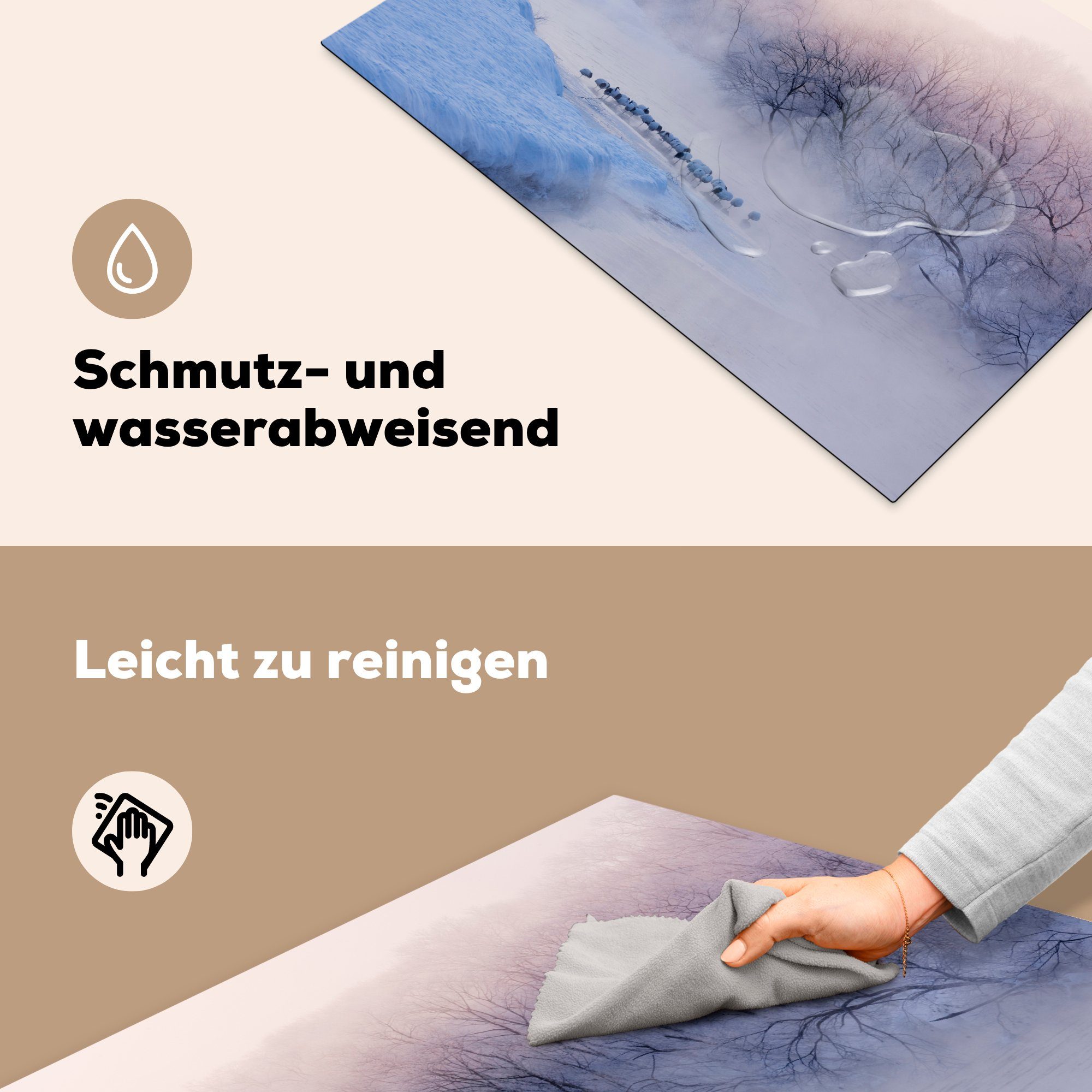 cm, - - Winter - Ceranfeldabdeckung, MuchoWow Nebel 77x51 Herdblende-/Abdeckplatte für küche Fluss - Vinyl, Eis, (1 Arbeitsplatte Vogel tlg),