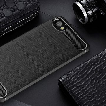 Nalia Smartphone-Hülle HTC Desire 12, Carbon-Look Silikon Hülle / Matt-Schwarz / Anti-Fingerabdruck / Rutschfest Stoßfest Kratzfest / Karbon-Optik Schutzhülle / Slim Cover Soft Case Etui Handy-Tasche Backcover / Handy-Schale Backcase Handycover Handycase