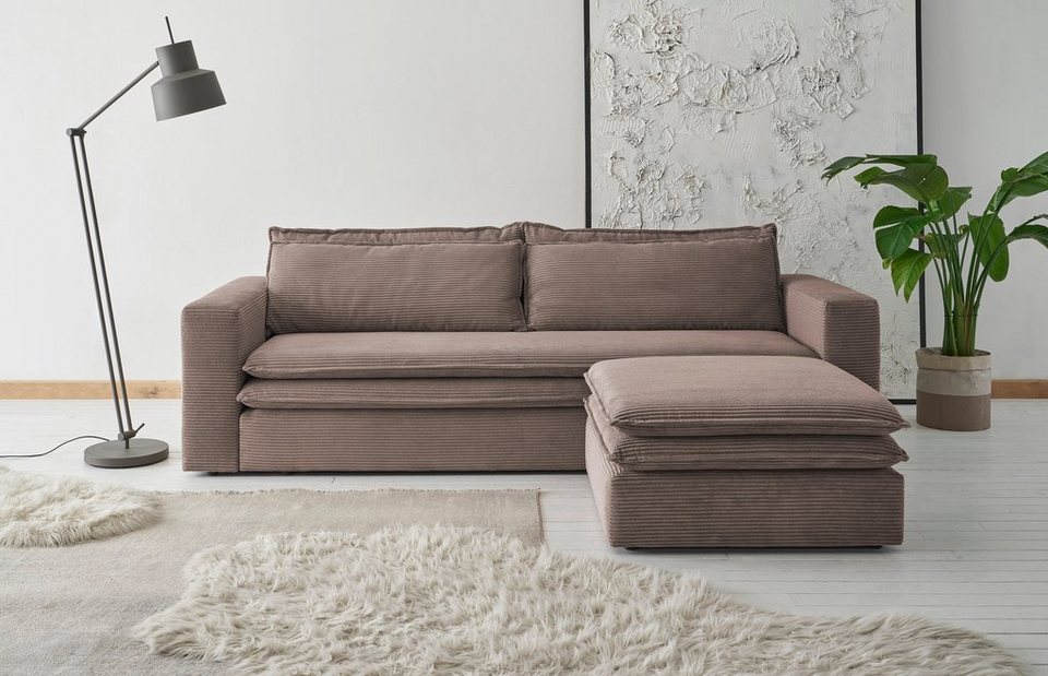 Places of Style Sitzgruppe PIAGGE, (2-tlg), 3-Sitzer-Sofa mit Bettfunktion  und Loveseat-Hocker im Set