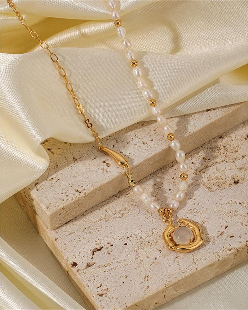 Rouemi Perlenkette Süßwasserperlen-Halskette,Vintage-Perlenkette von hoher Qualität