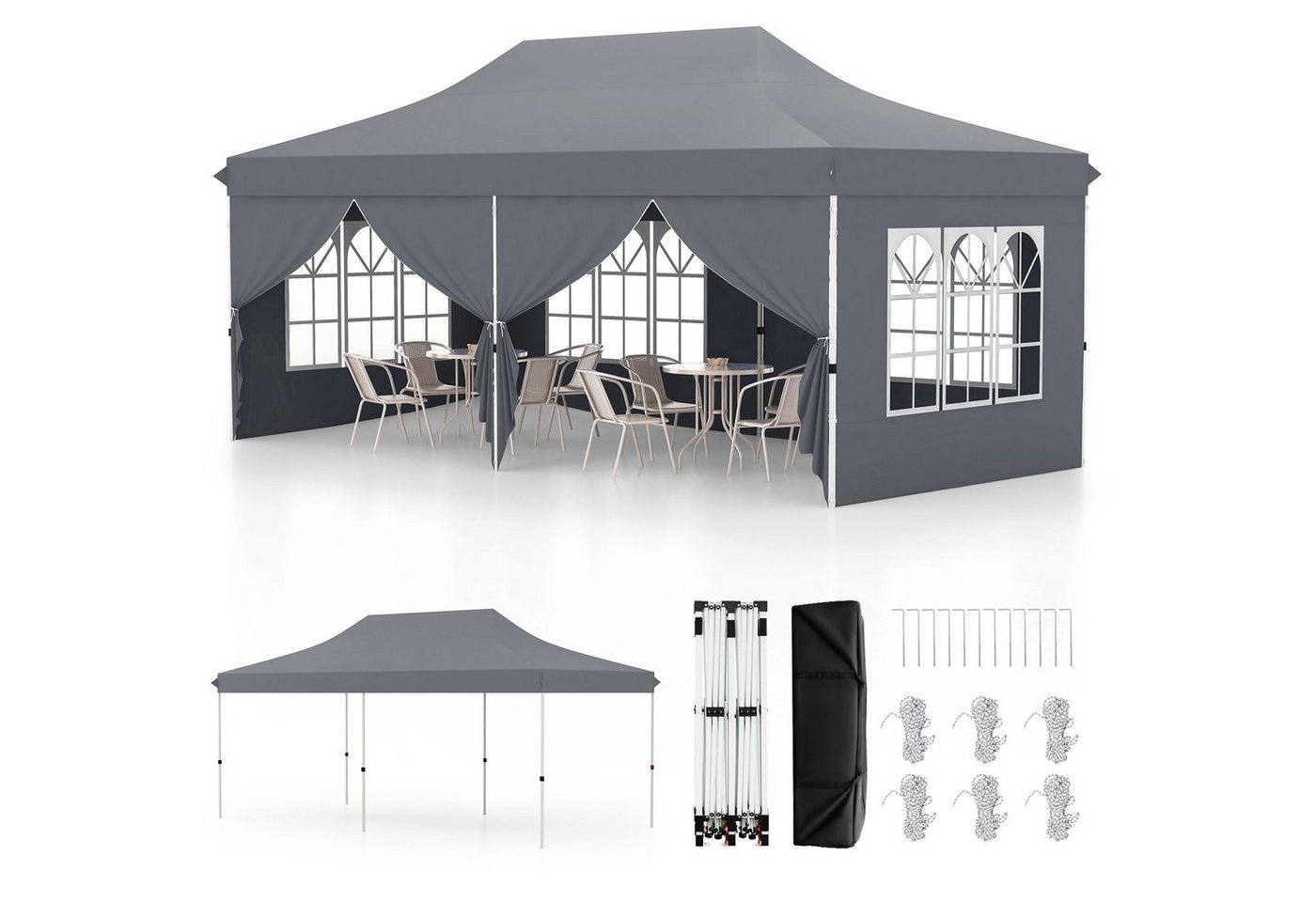 Thumbnail - COSTWAY Pavillon 3 x 6m Faltpavillon, mit 6 Seitenteilen, mit 6 abnehmbaren Seitenwänden