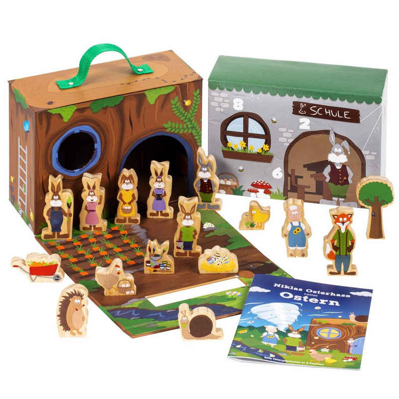 yoamo Adventskalender Osterkalender mit Spielkoffer mit 16 Holzfiguren (0-tlg), das perfekte Ostergeschenk