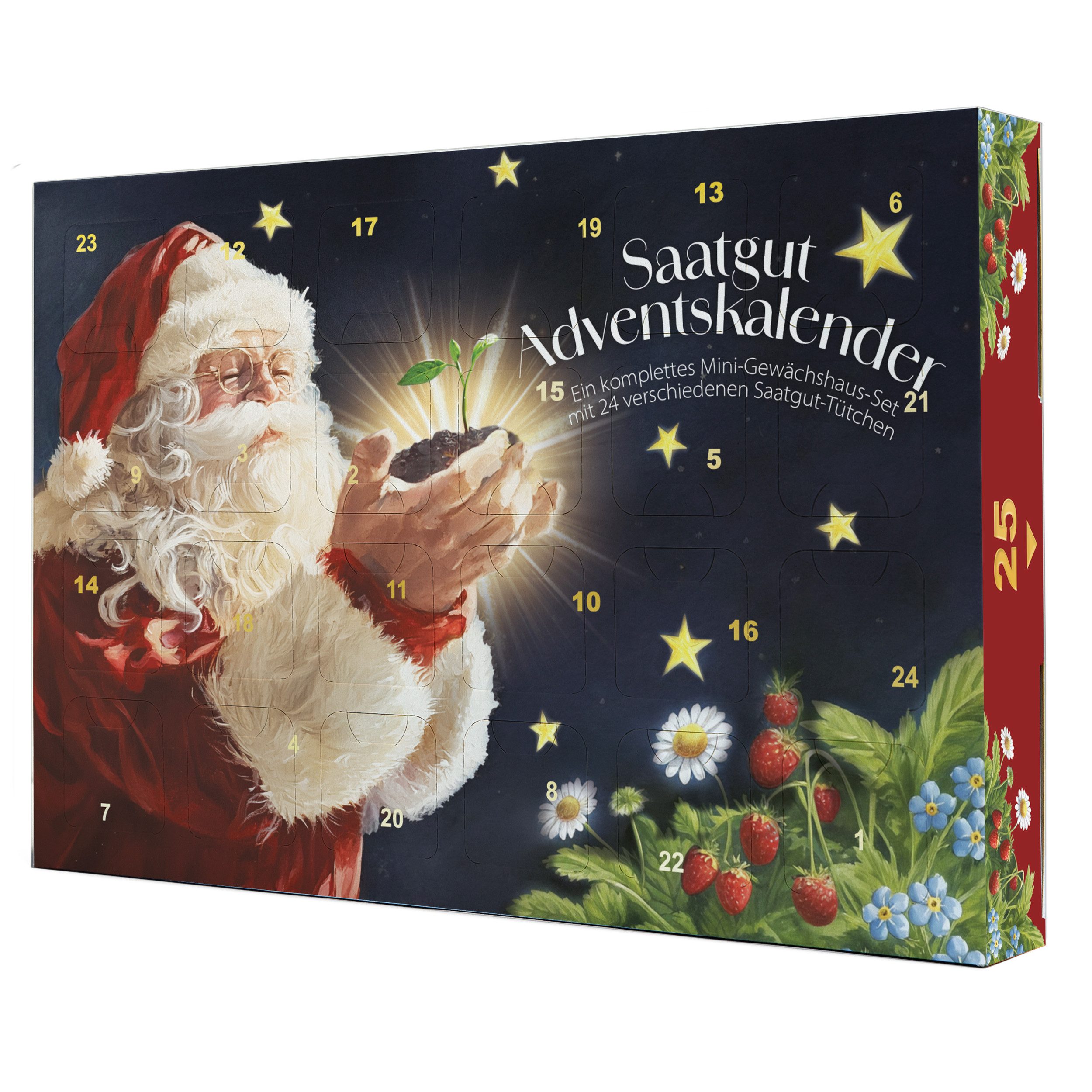 Annastore Adventskalender Adventskalender mit Saatgut Gemüse Kräuter Adventskalender - 24 Samen, Komplettes Gewächshaus 37 x 25 cm, Wachstumsgarantie
