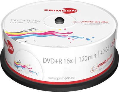 PRIMEON DVD-Rohling 25 Rohlinge DVD+R full printable photo on disc 4,7GB 16x Spindel