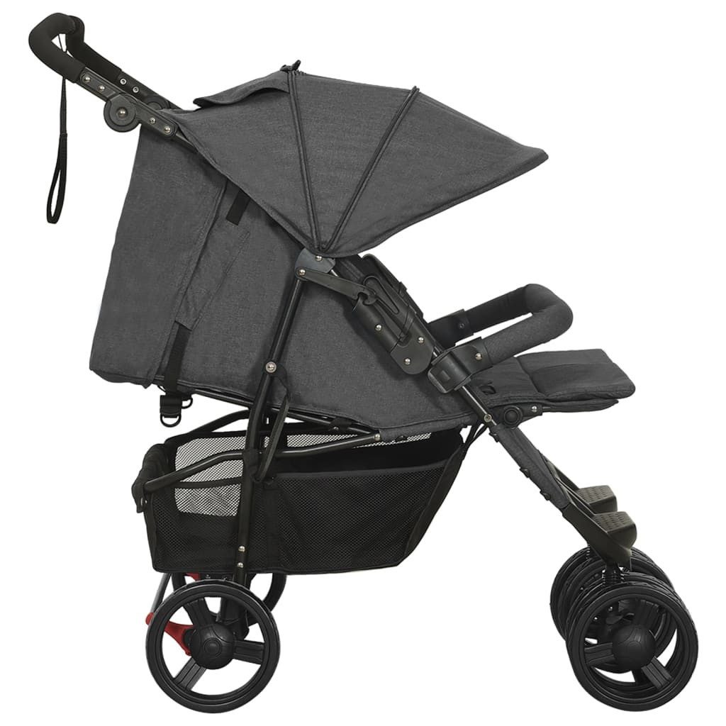 vidaXL Kombi-Kinderwagen Kinderwagen Kinderkarre Buggy Zwillings-Geschwisterwagen Anthrazit Sta