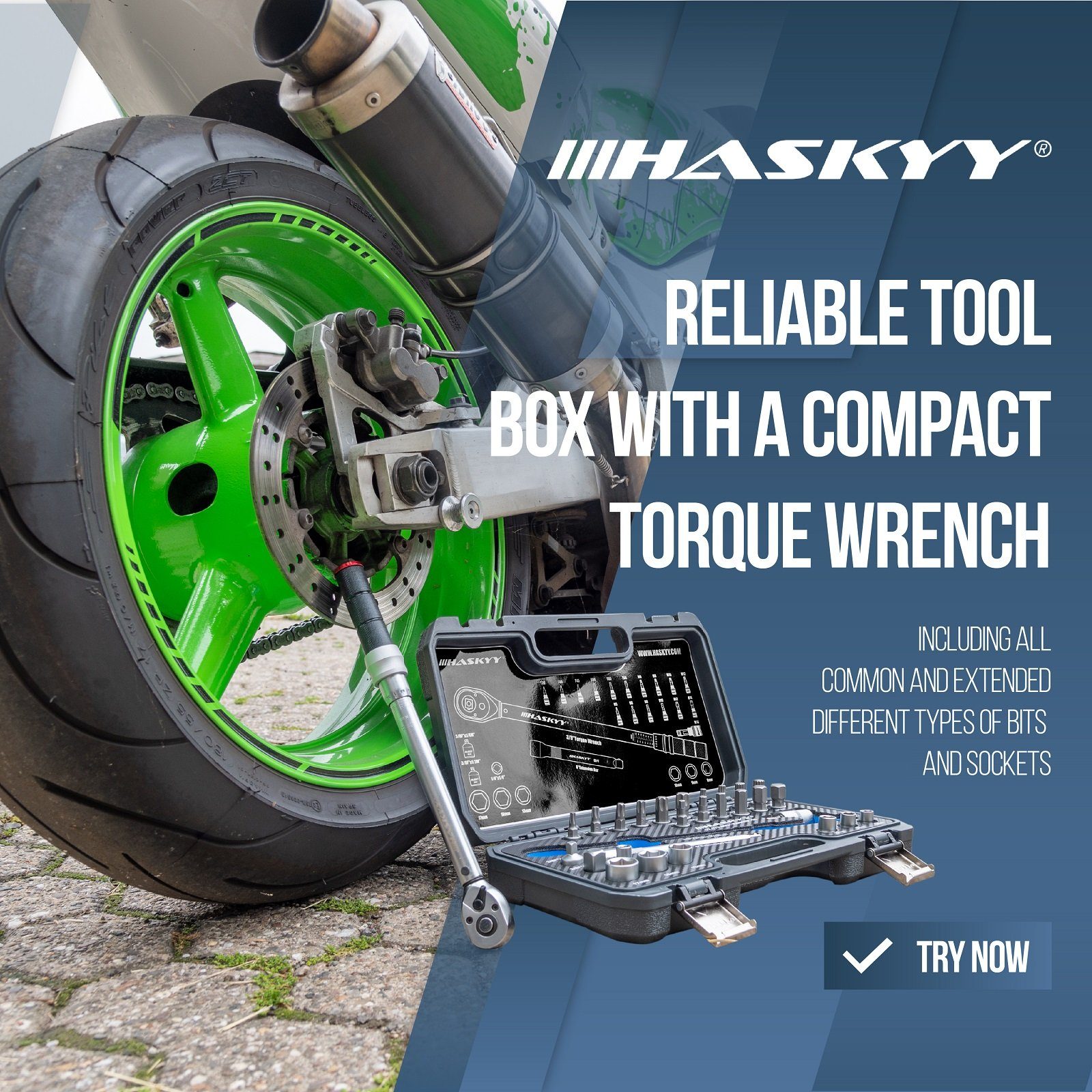 HASKYY Drehmomentschlüssel Drehmomentschlüssel Motorrad Set 3/8" 5-60Nm 27tlg feine Abstufung 0,5