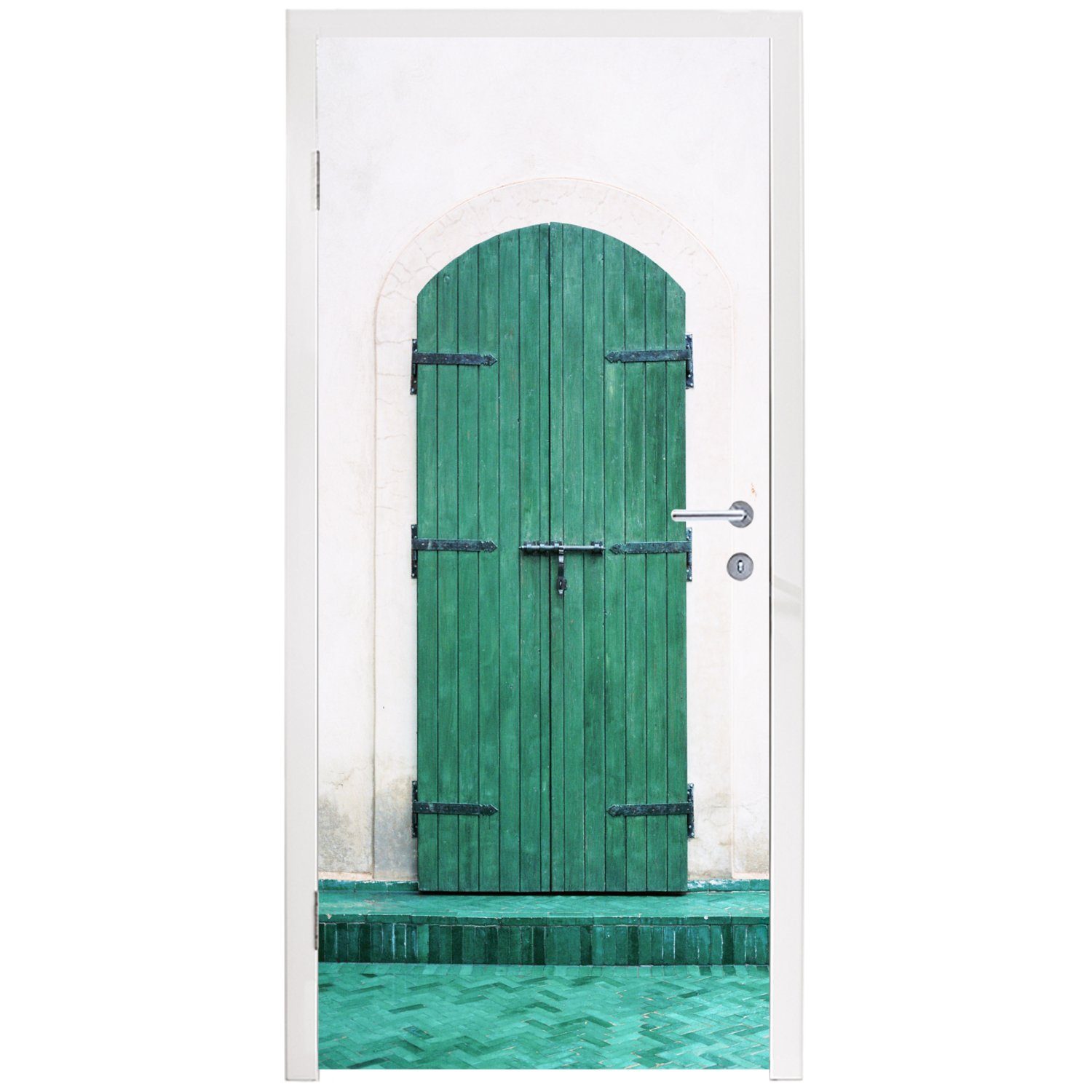 Tür cm Gebäude, (1 - Grün St), bedruckt, für Matt, Vintage - - MuchoWow Tür, - Fototapete 75x205 Türaufkleber, Holz Türtapete