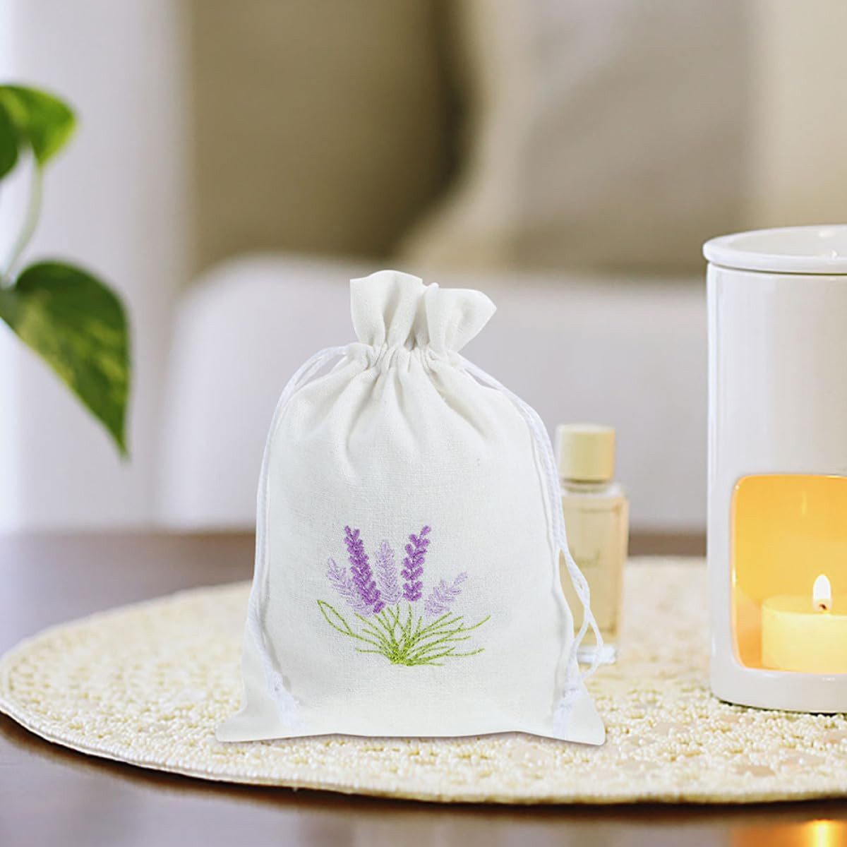 FELIXLEO Duftbeutel Lavendel Duftsäckchen 4 Stück Canvas Bestickt Kordelzug Badezimmer, 1-tlg. – Bild 5 von 5