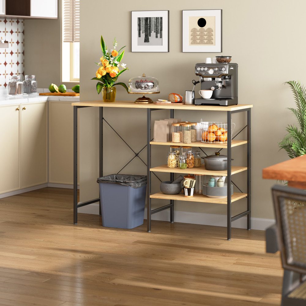 BBG Regal-Schreibtisch Multifunktionaler Ablagetisch 120x40x85,5 cm (Regal frei kombinierbar), Flexibel montierbarer Organizer mit Metallgestell & Holzoptik