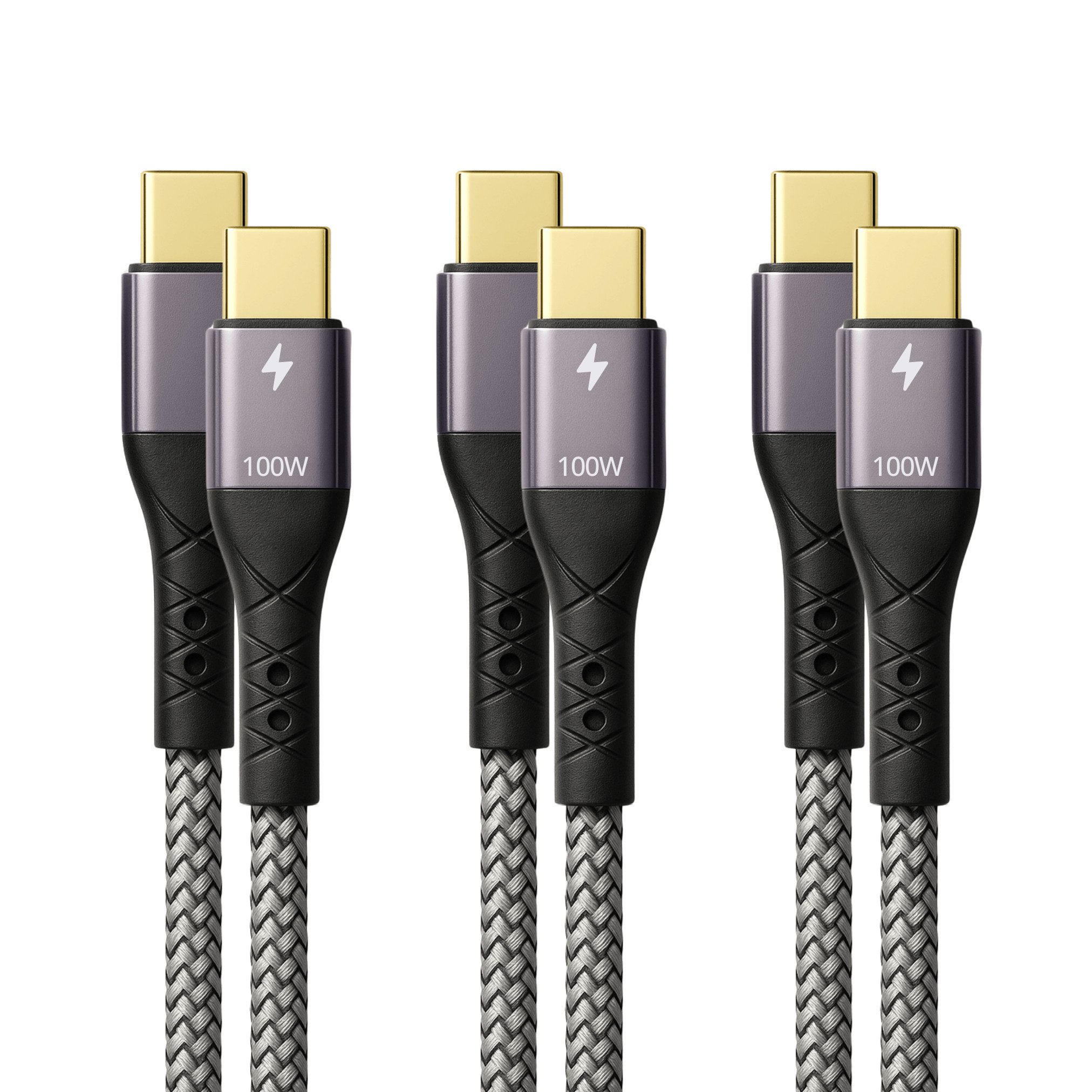 ProfiPatch ProfiPatch USB C Kabelset 100W PD 3.0 5A E-Mark Chip 0,5m+1m+2m grau USB-Kabel